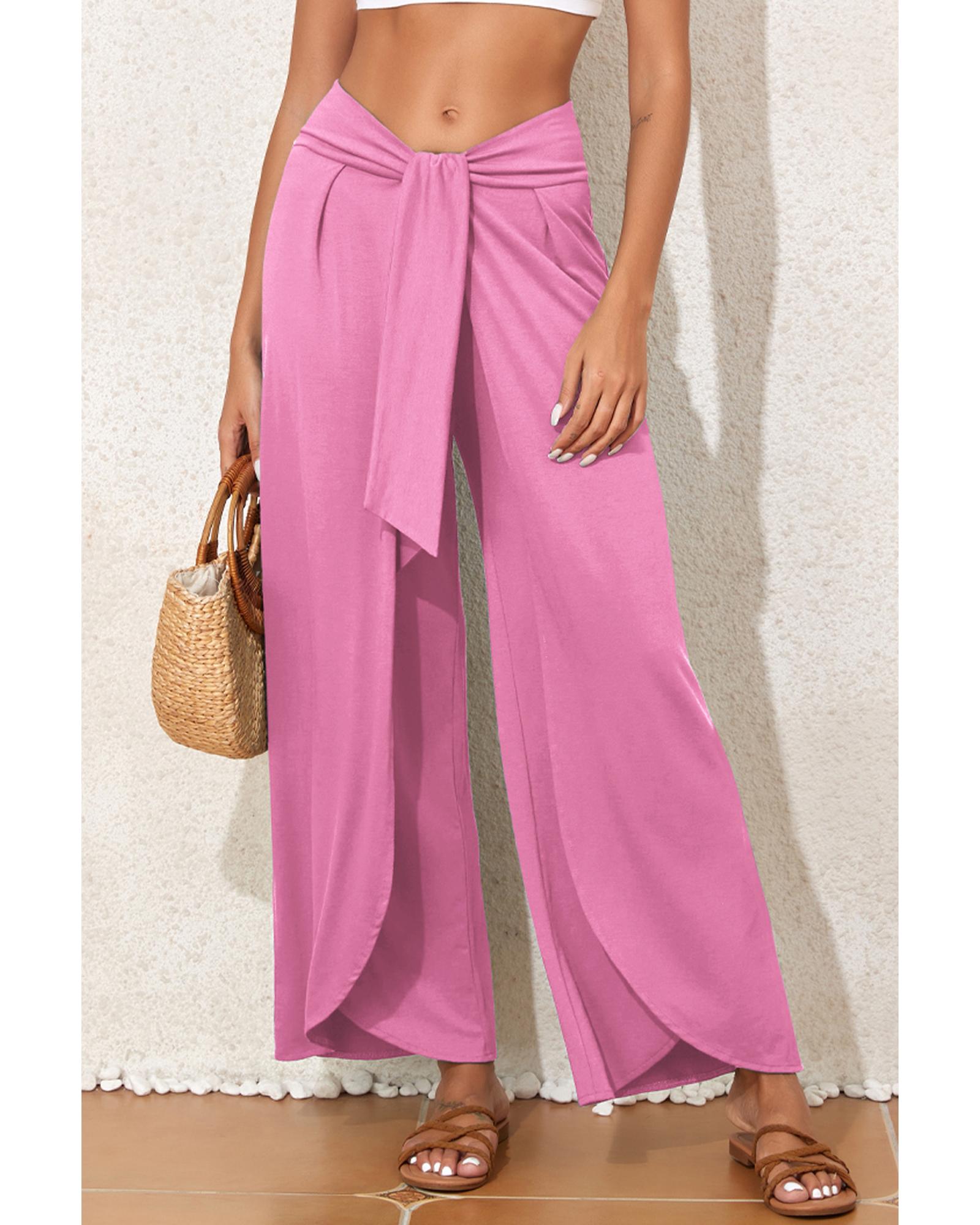 Bonbon Knotted Drop Waist Split Leg Relaxed Pants - M 4