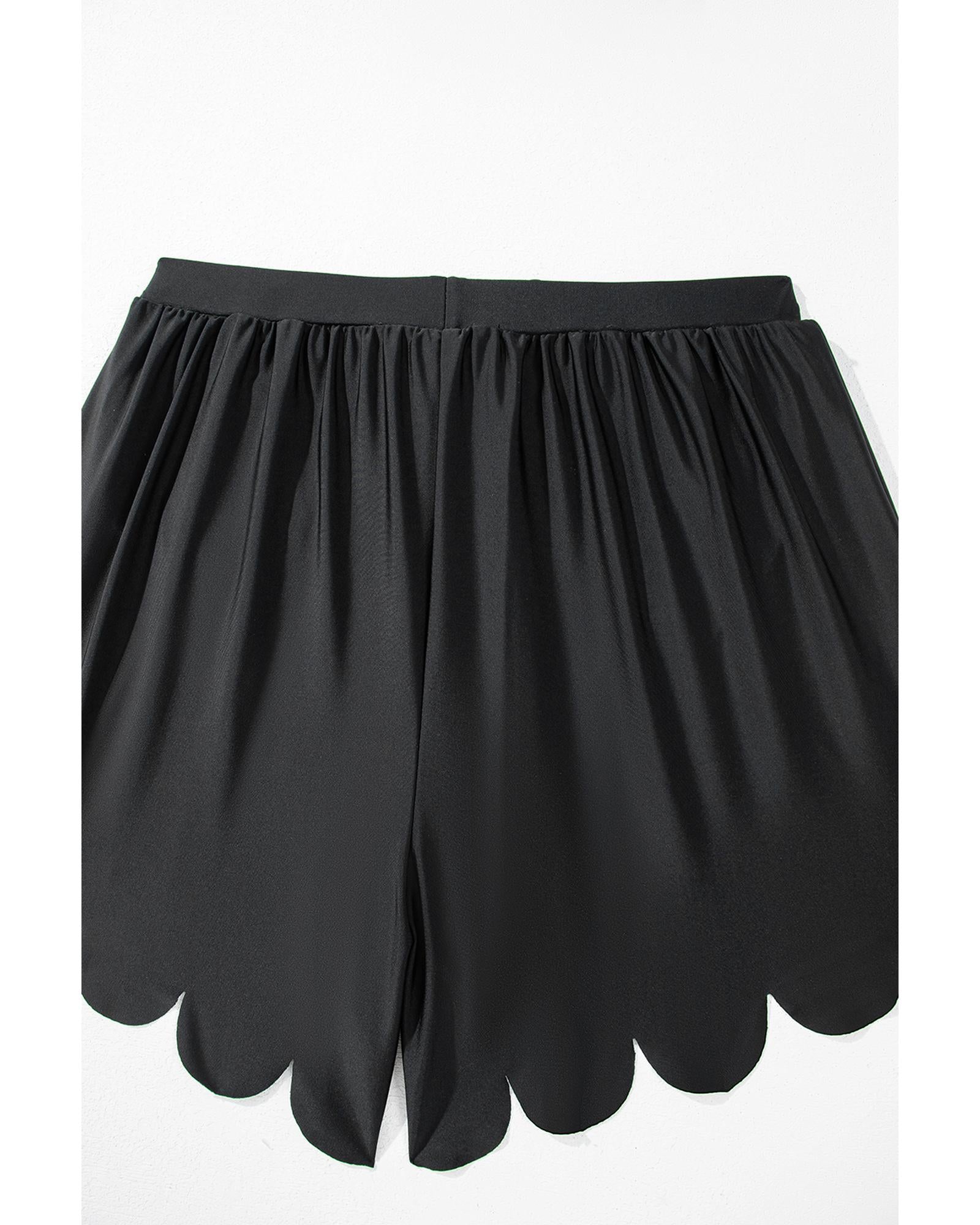 Black Scalloped Trim Beach Shorts - S 5