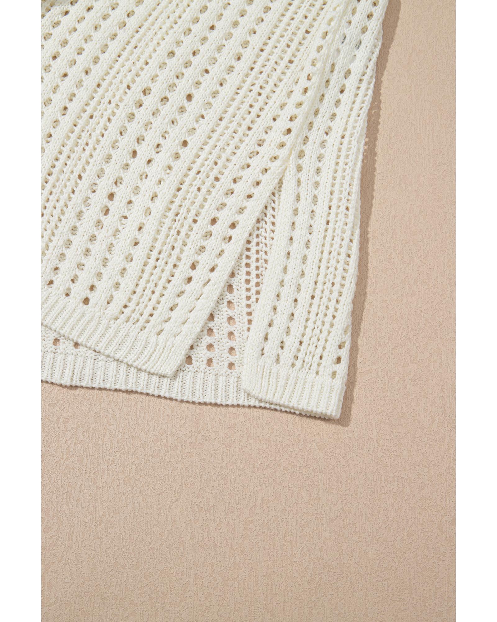 Beige Open Knit Drawstring Waist Beach Dress - XL 3