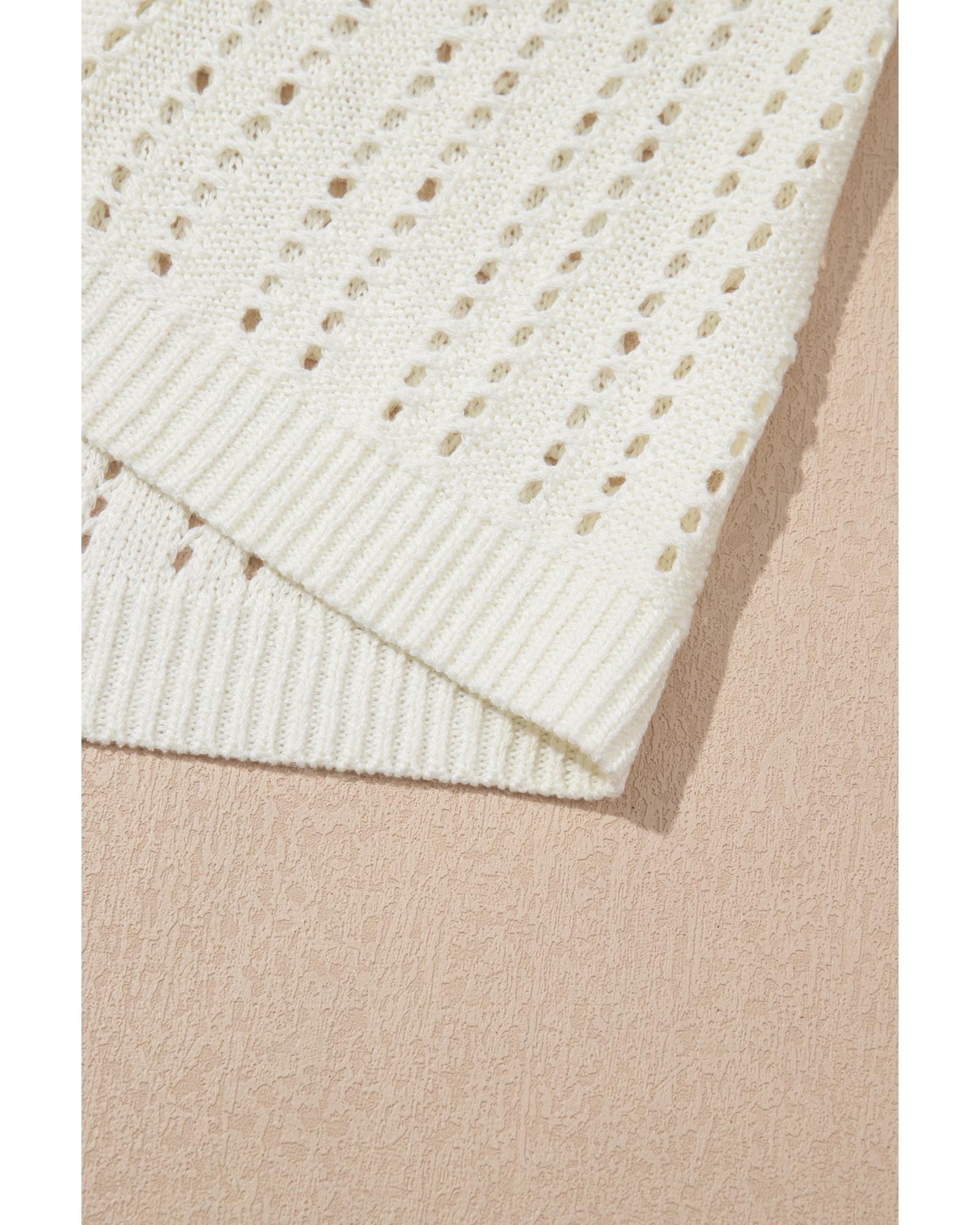 White Eyelet Crochet Sleeveless V Neck Beach Dress - M 8