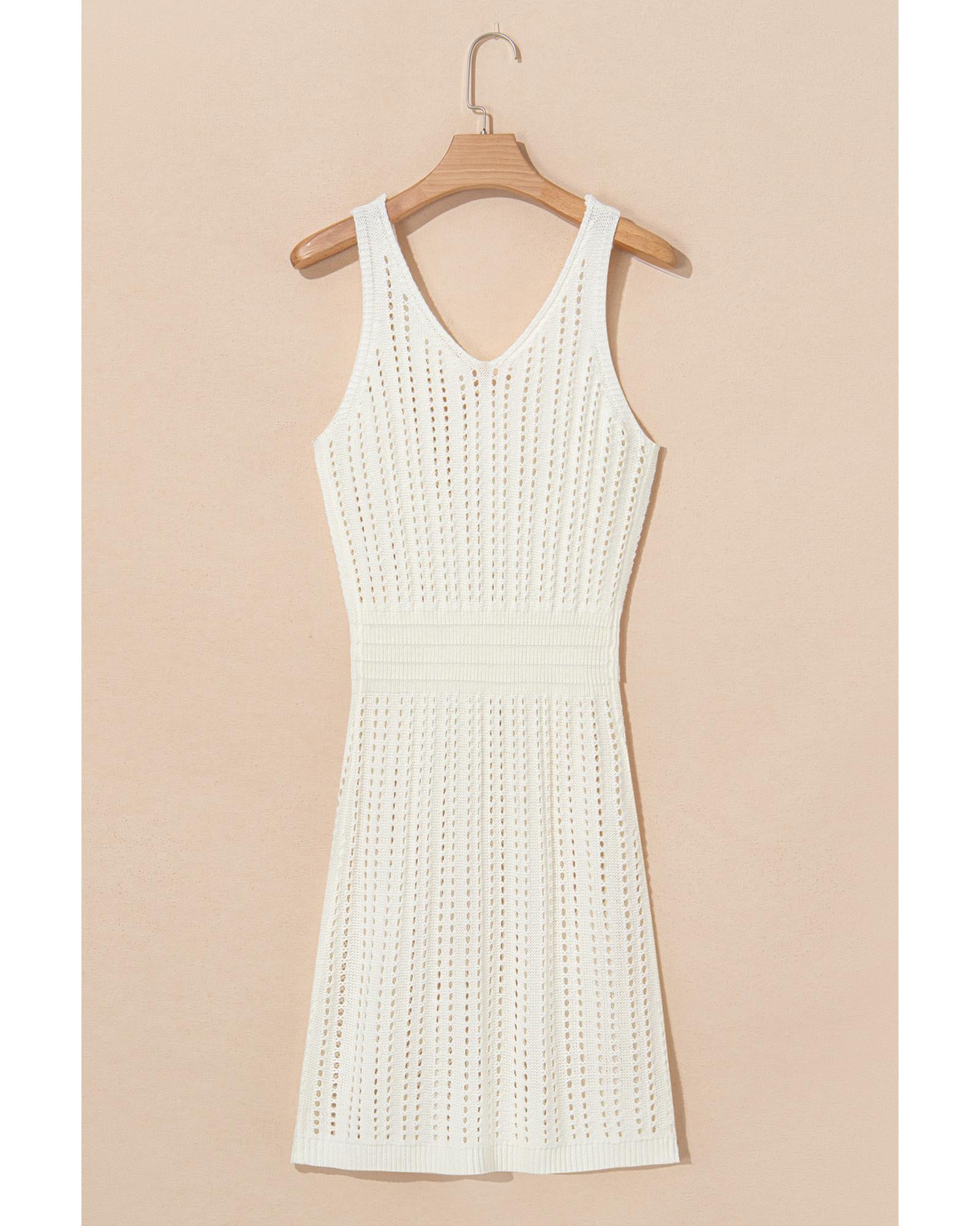 White Eyelet Crochet Sleeveless V Neck Beach Dress - XL 5