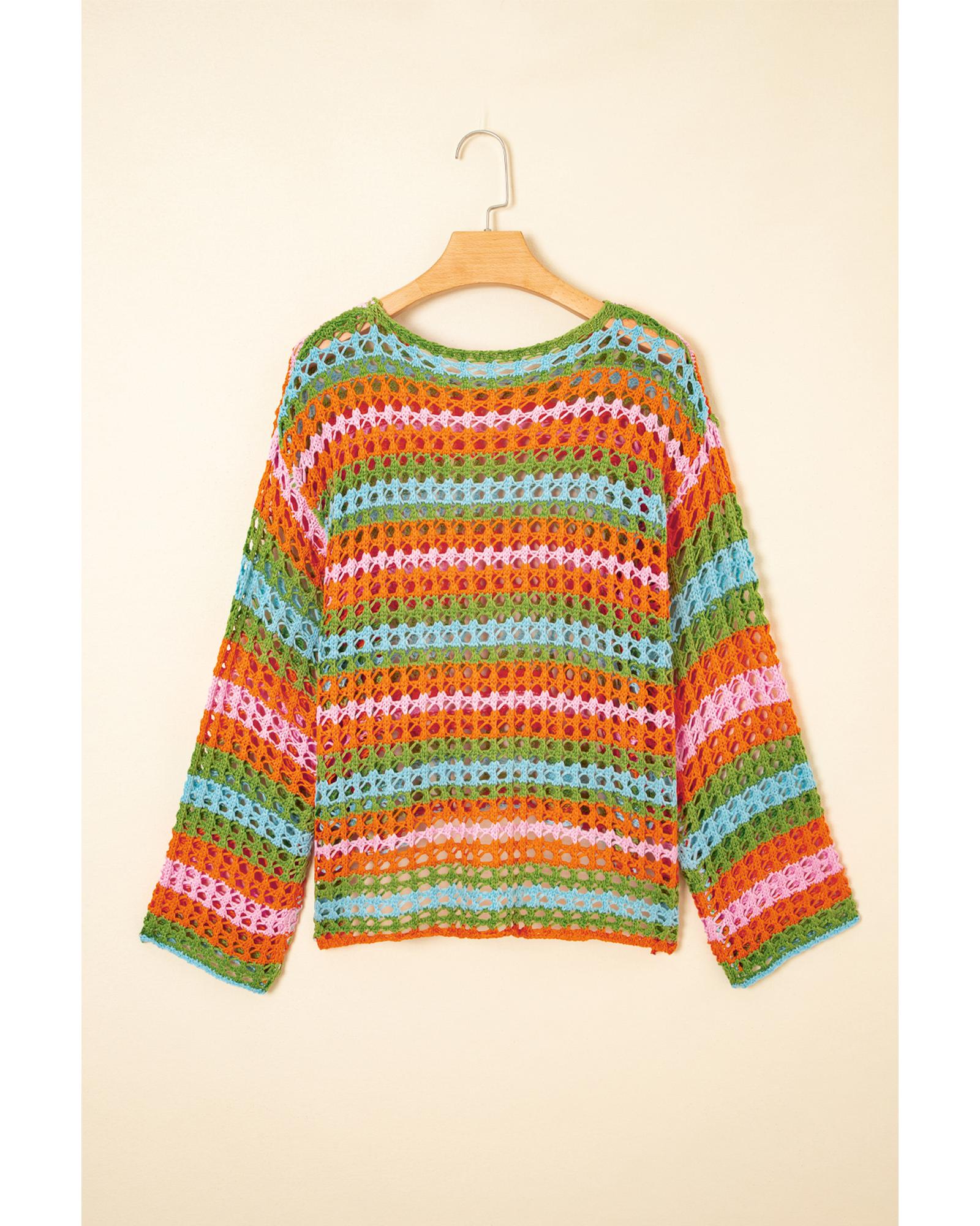 Carrot Multi Stripe Open Knit Sweater Beach Cover Up - XL 4