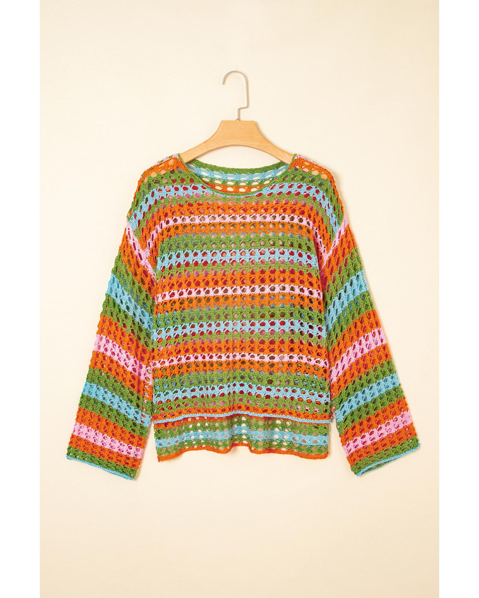 Carrot Multi Stripe Open Knit Sweater Beach Cover Up - XL 5