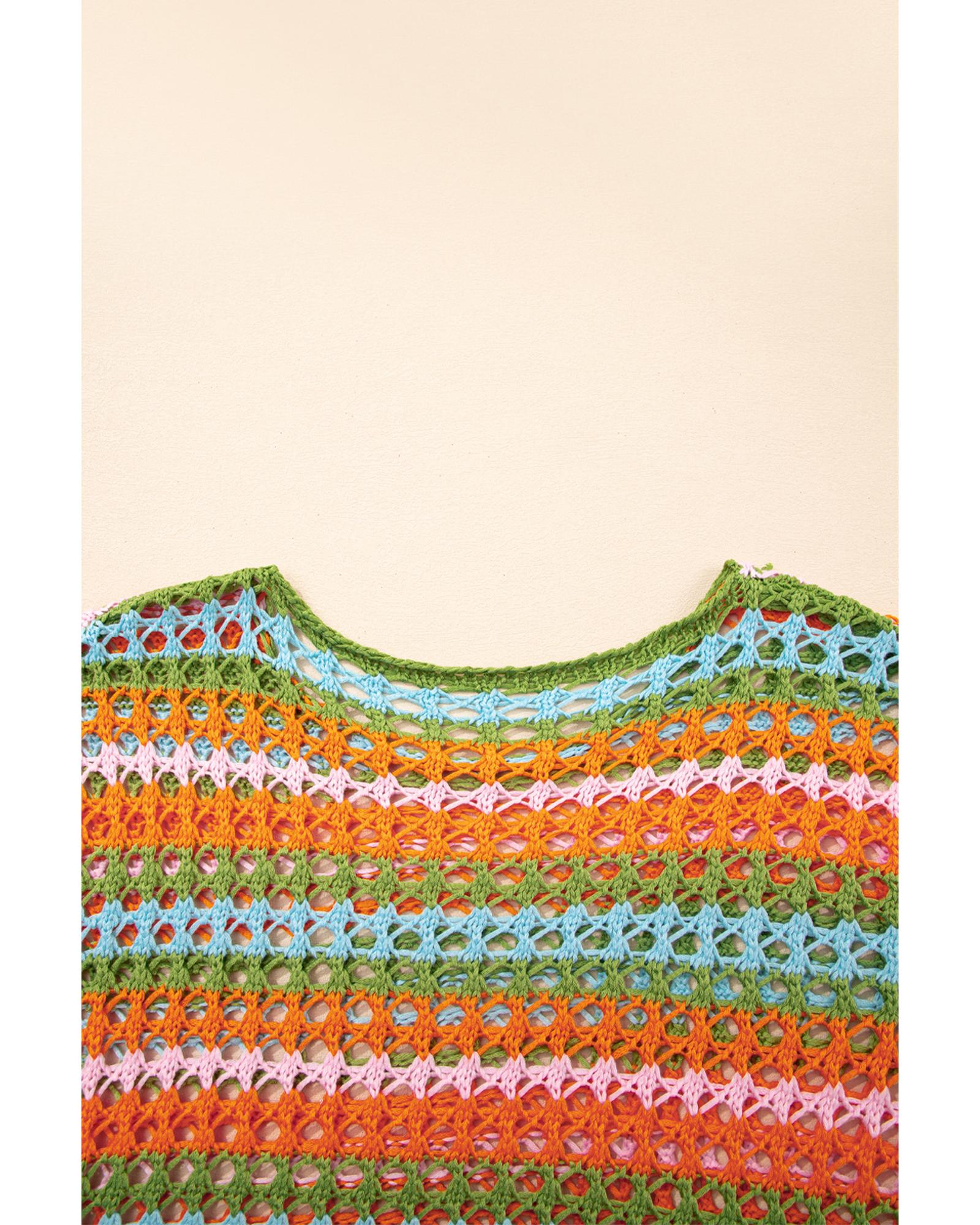 Carrot Multi Stripe Open Knit Sweater Beach Cover Up - XL 6