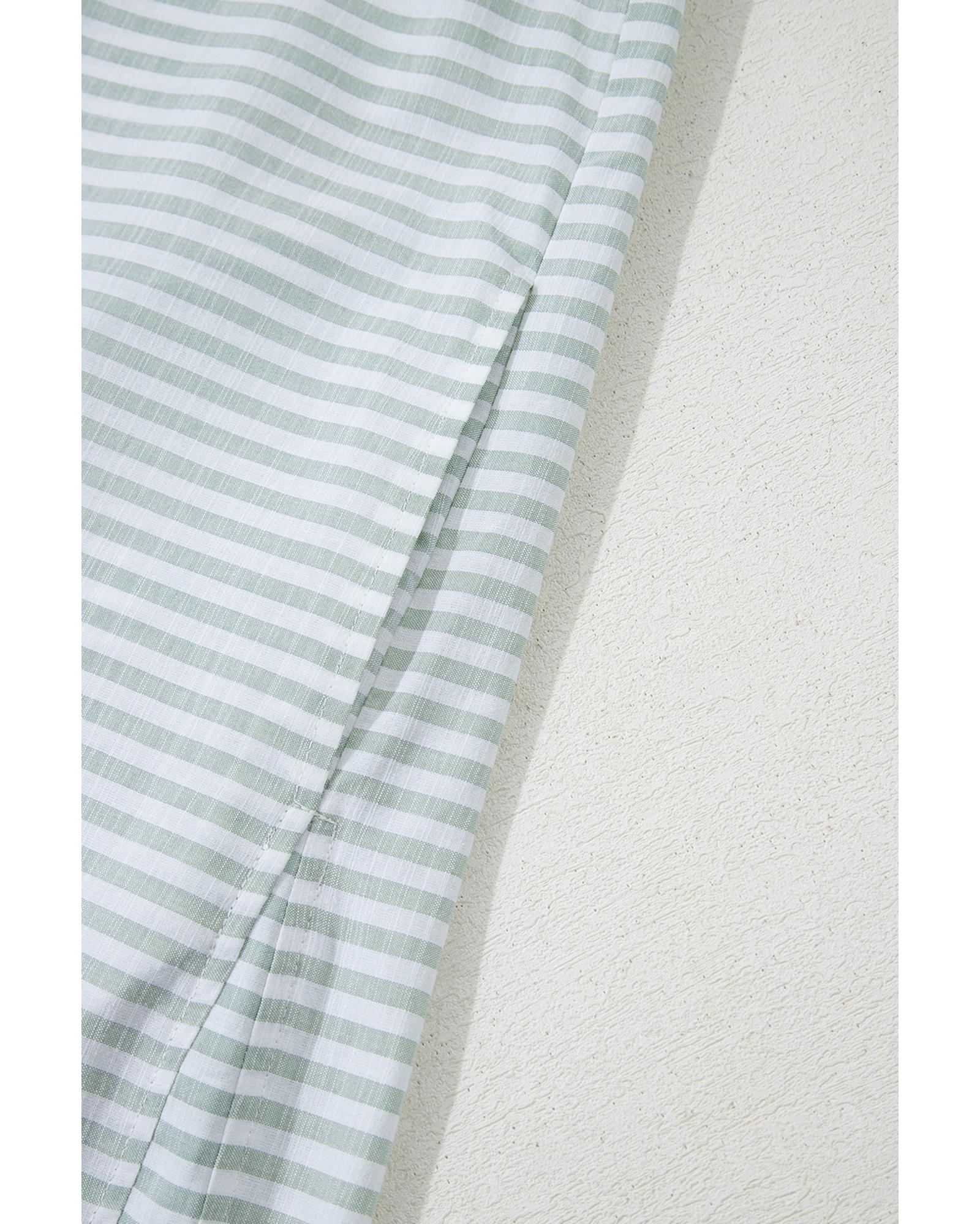 White Stripe Collared V Neck Chest Pocket Long Sleeve Beach Cover up - S 3