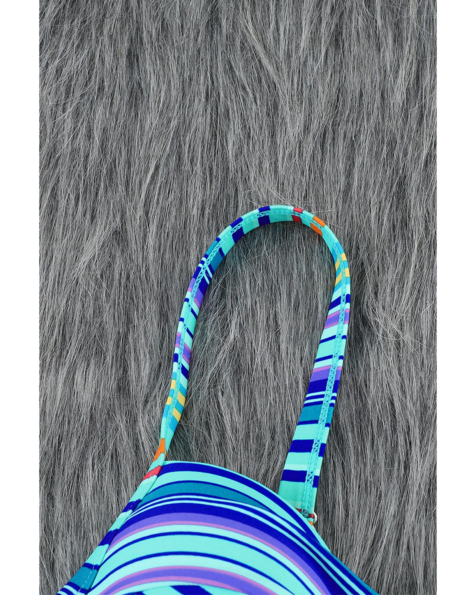 Sky Blue Twisted Bust Striped Bikini Set - 2XL 8