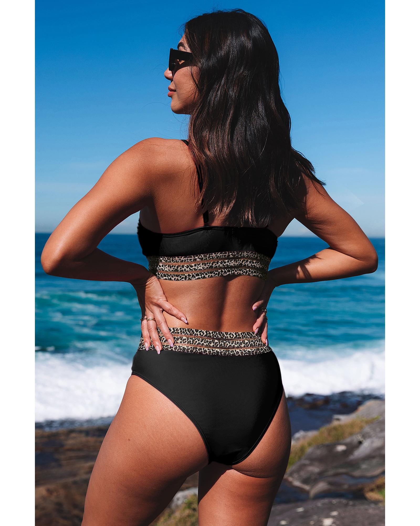 Azura Exchange Black Rose Leopard Mesh Trim 2pcs Bikini Swimsuit - L 3