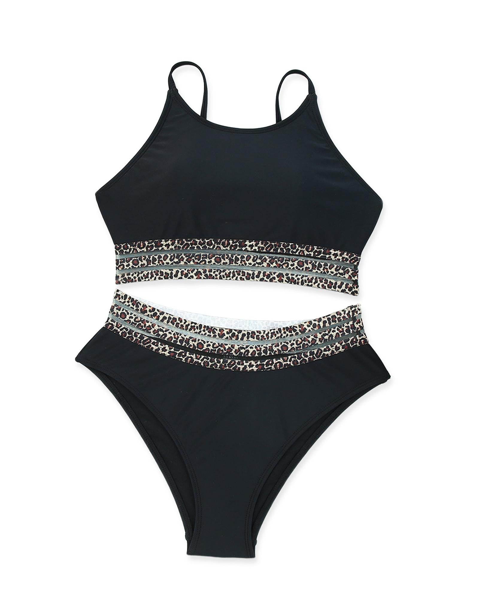 Azura Exchange Black Rose Leopard Mesh Trim 2pcs Bikini Swimsuit - M 8
