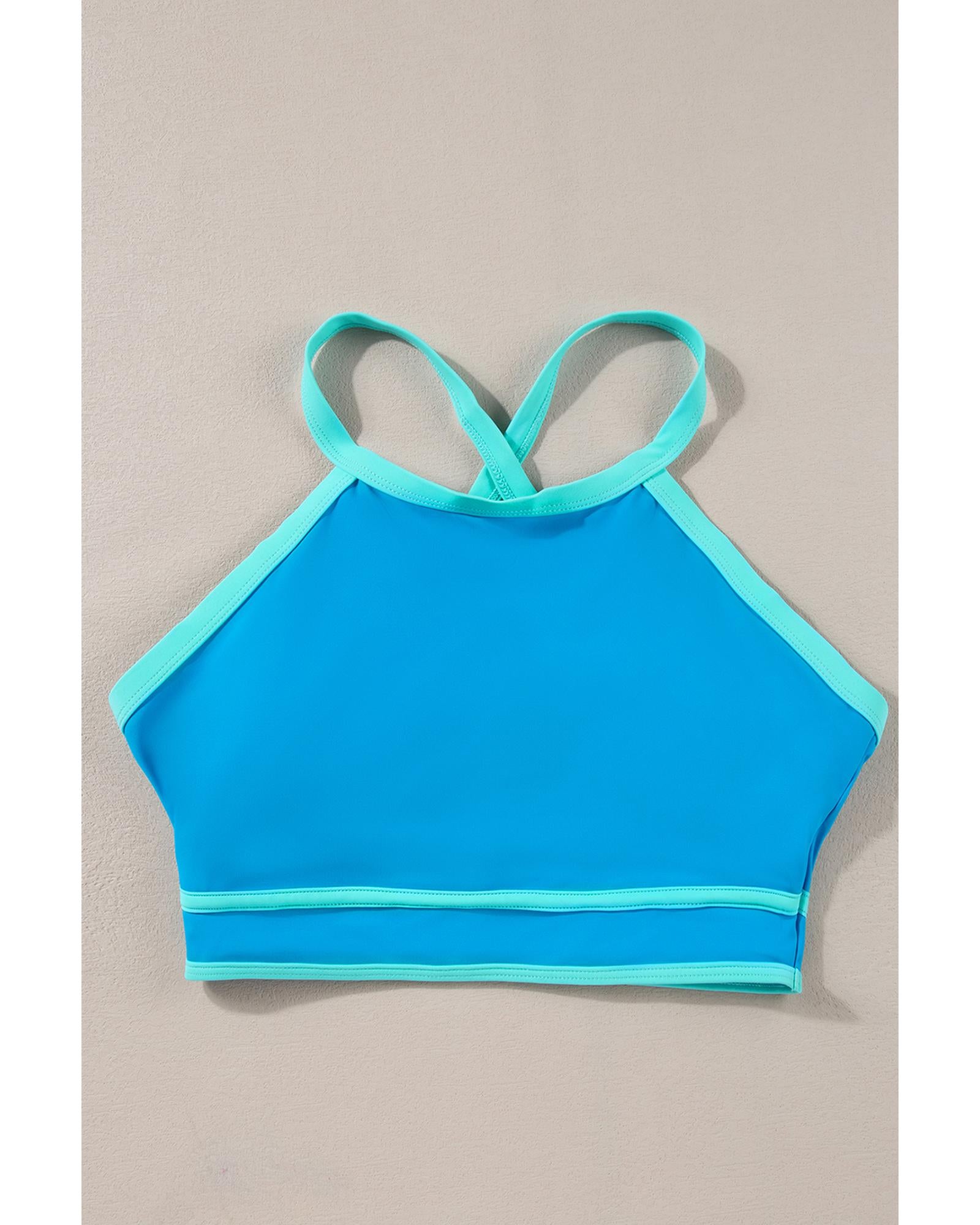 Blue Contrast Trim Crisscross Back High Waisted Bikini - XL 3