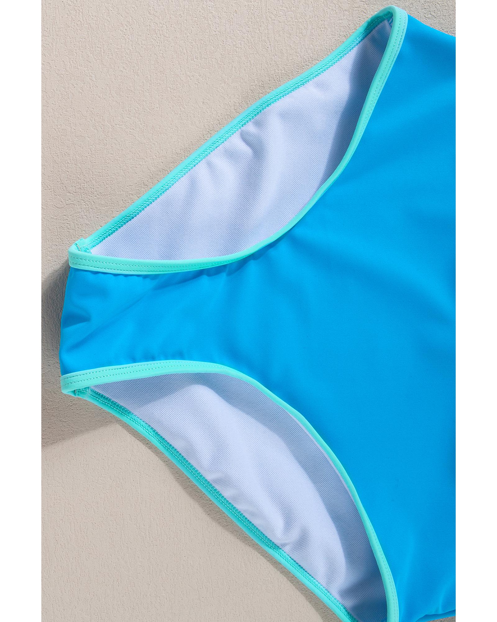 Blue Contrast Trim Crisscross Back High Waisted Bikini - XL 4