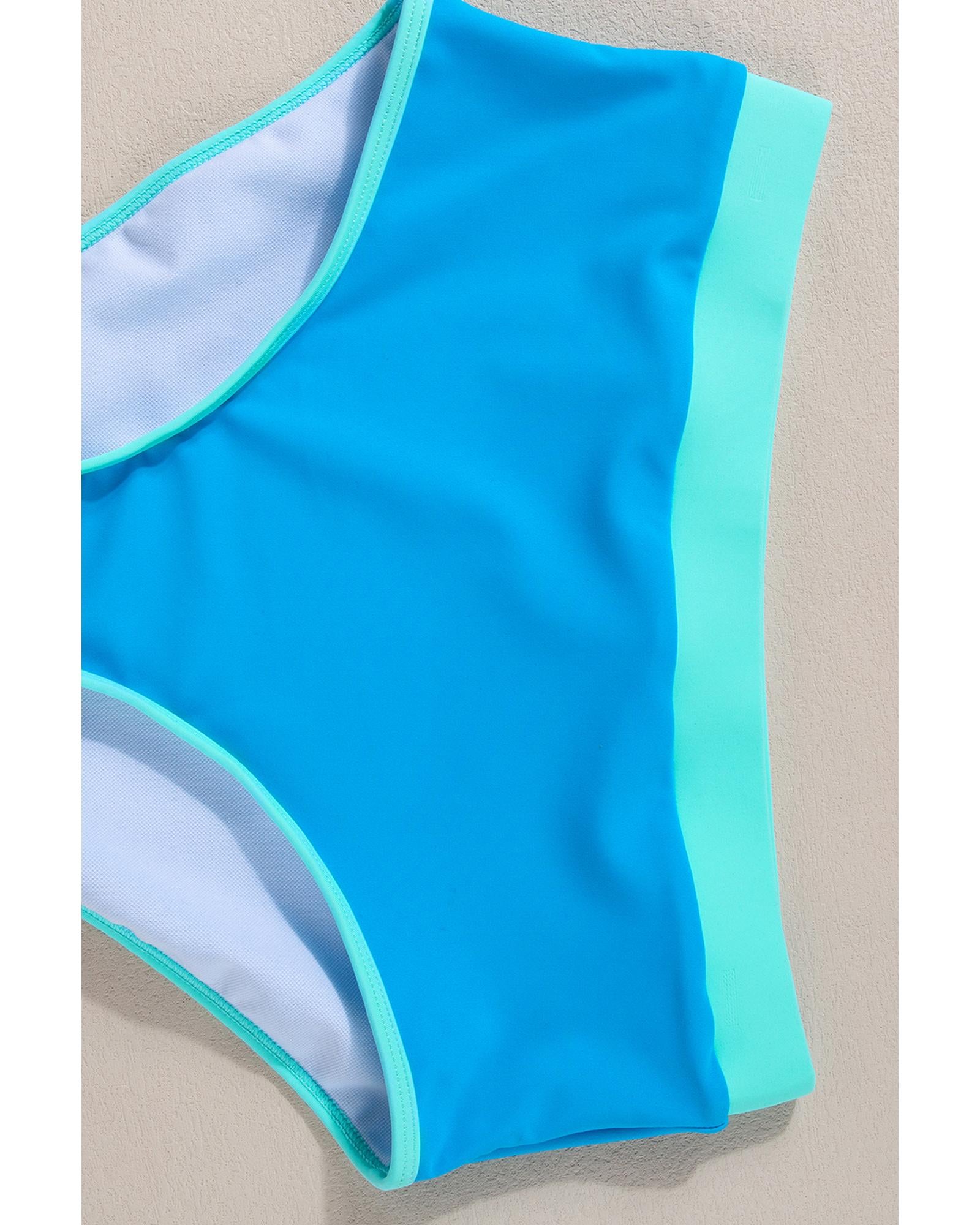 Blue Contrast Trim Crisscross Back High Waisted Bikini - XL 8