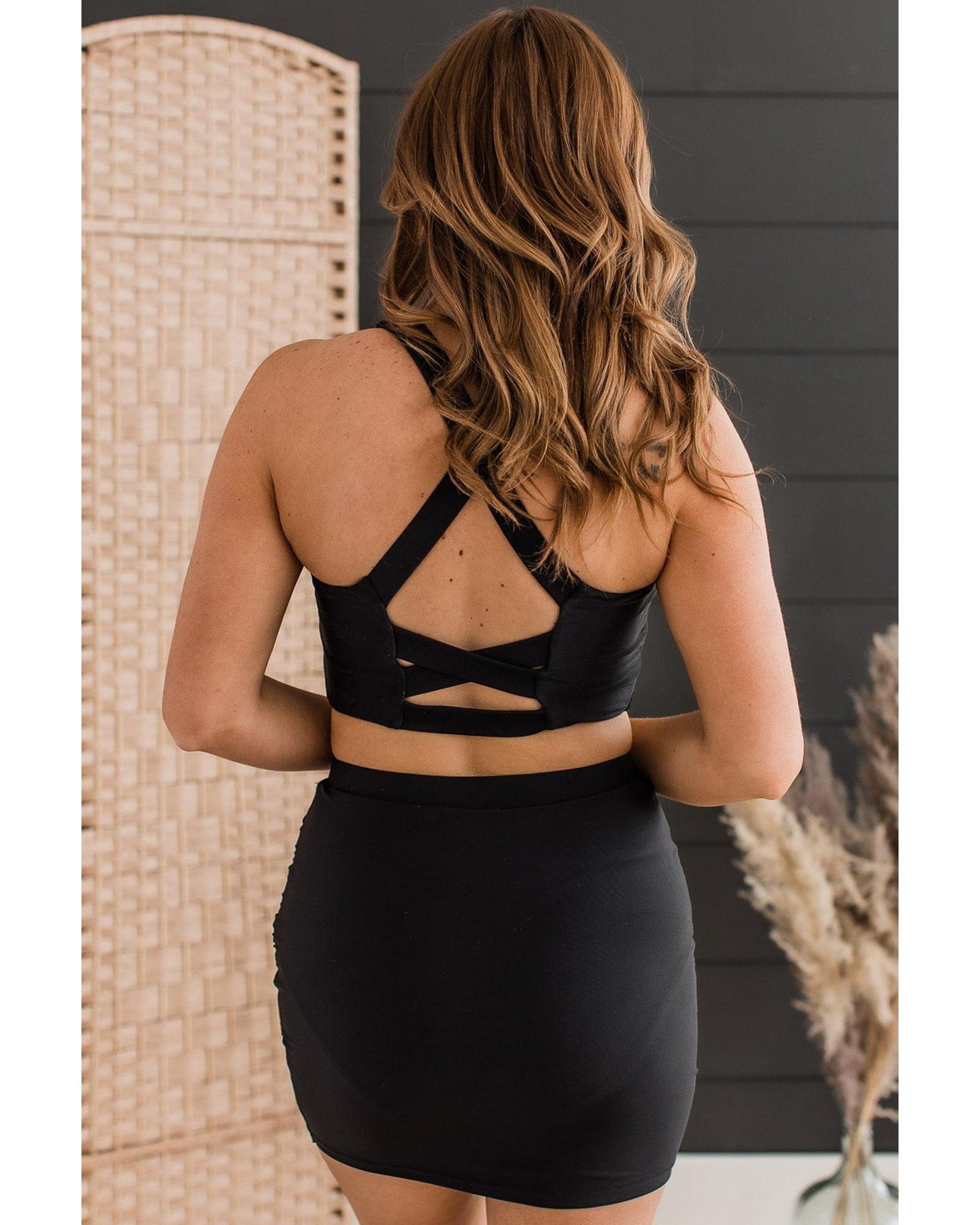 Black Crossover Bikini Tank and Skort Swimwear - L 3