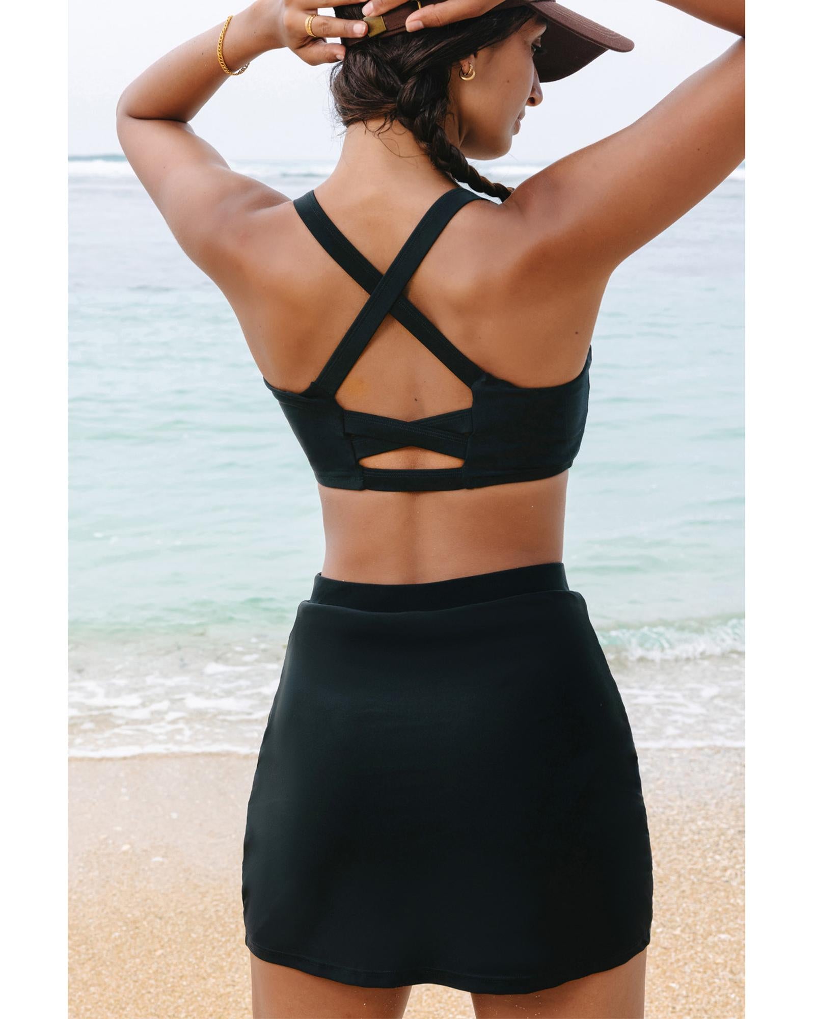 Black Crossover Bikini Tank and Skort Swimwear - L 6