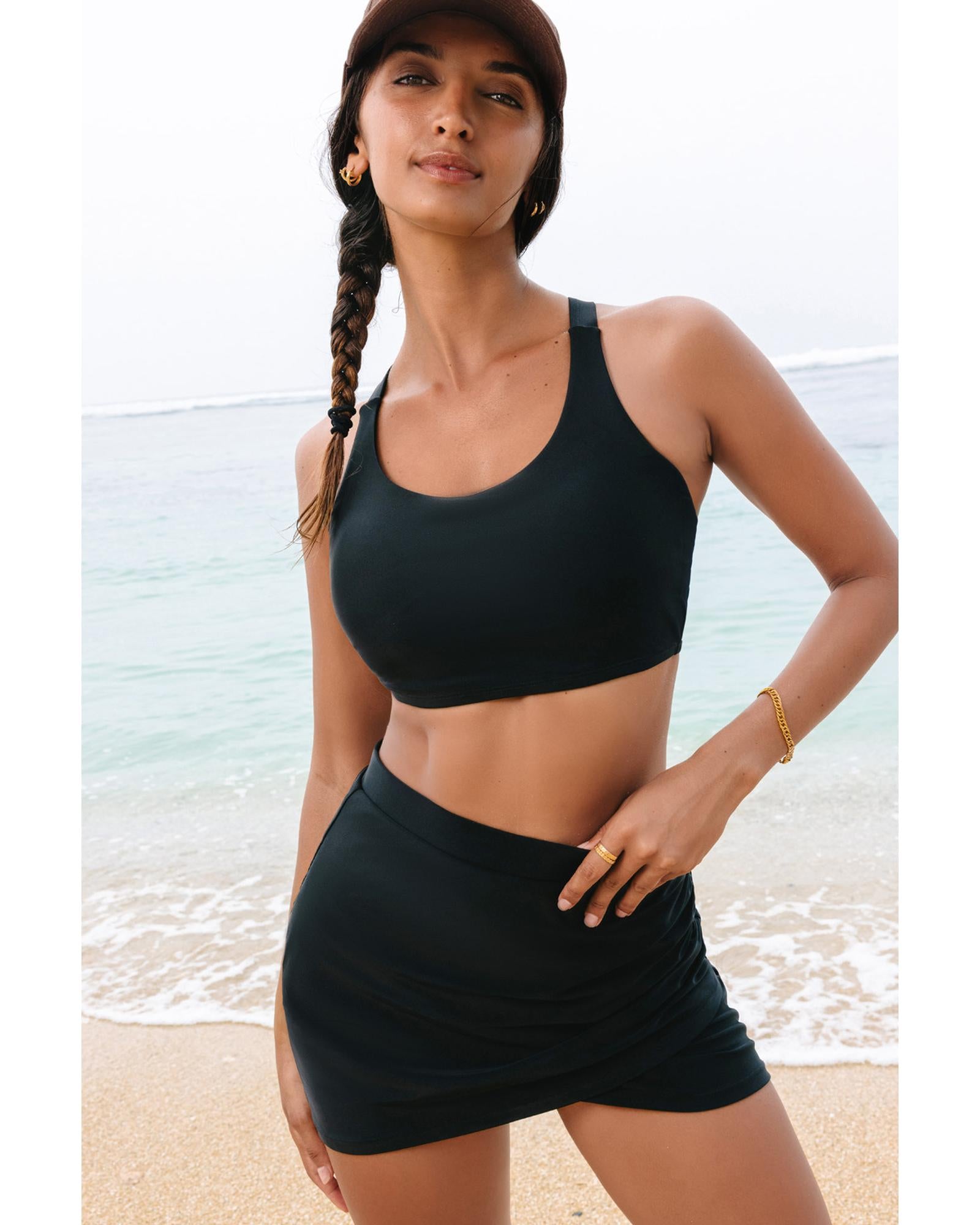 Black Crossover Bikini Tank and Skort Swimwear - L 7