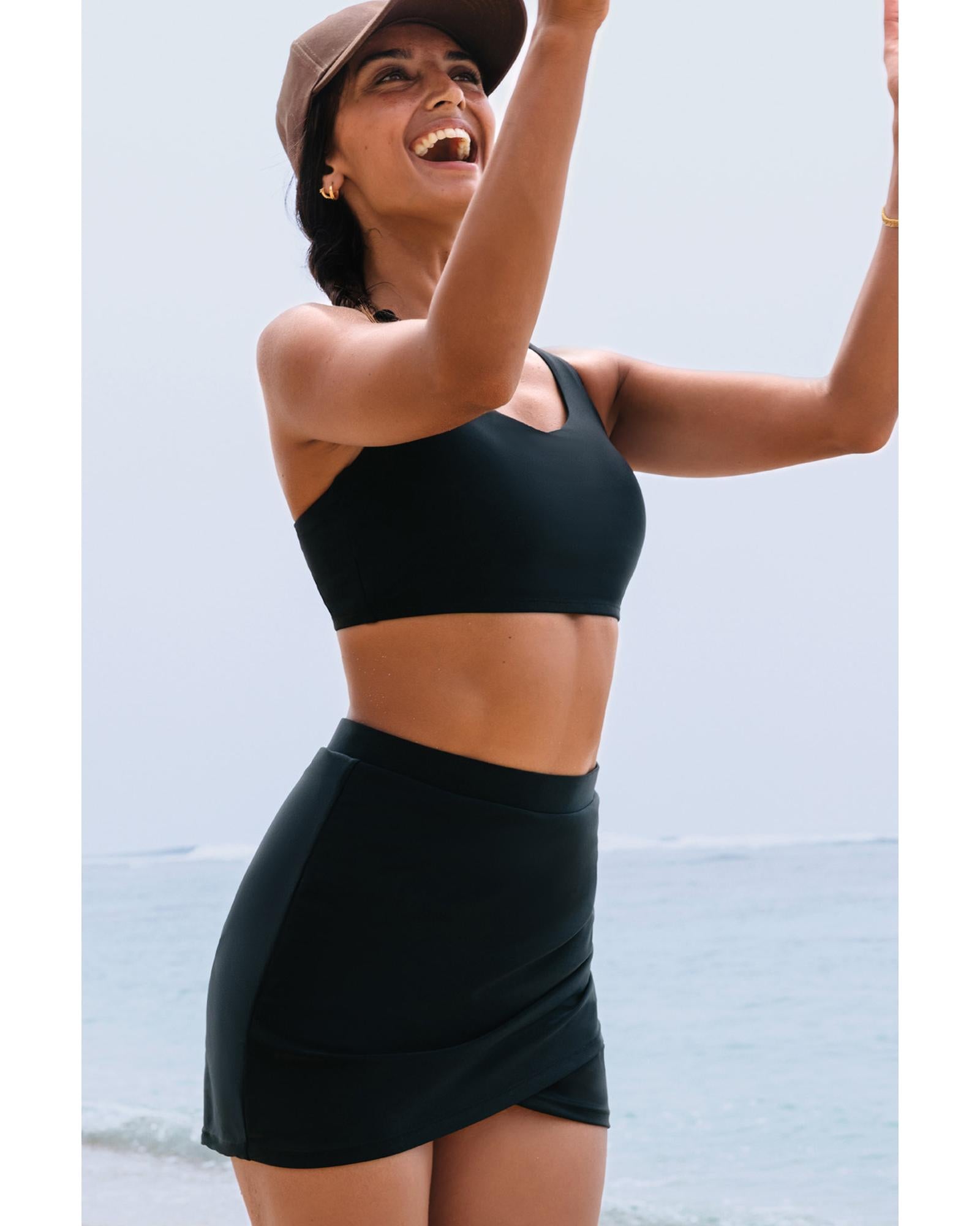 Black Crossover Bikini Tank and Skort Swimwear - L 8