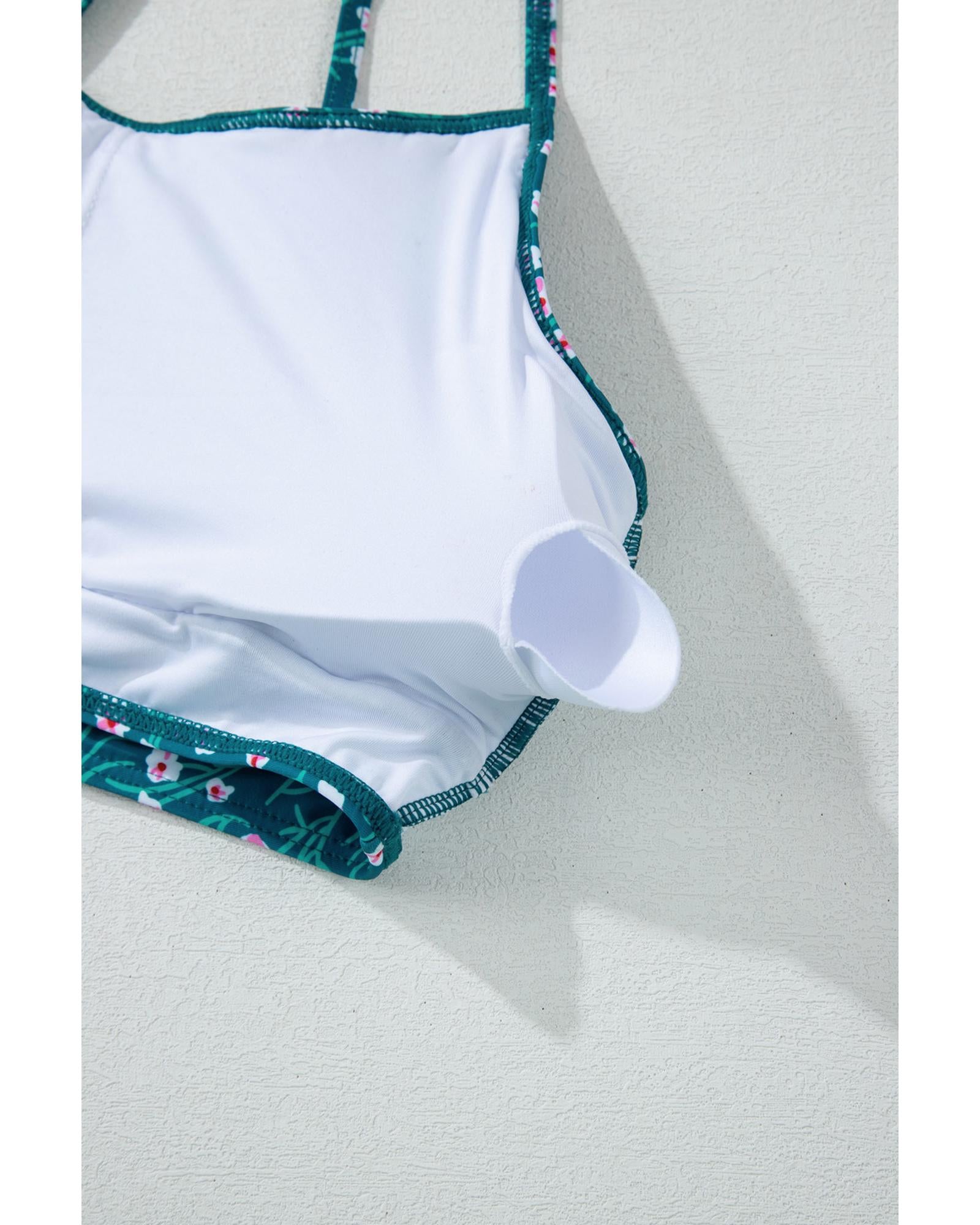 Blue Floral Print Smocked Cute Bikini Set - L 7
