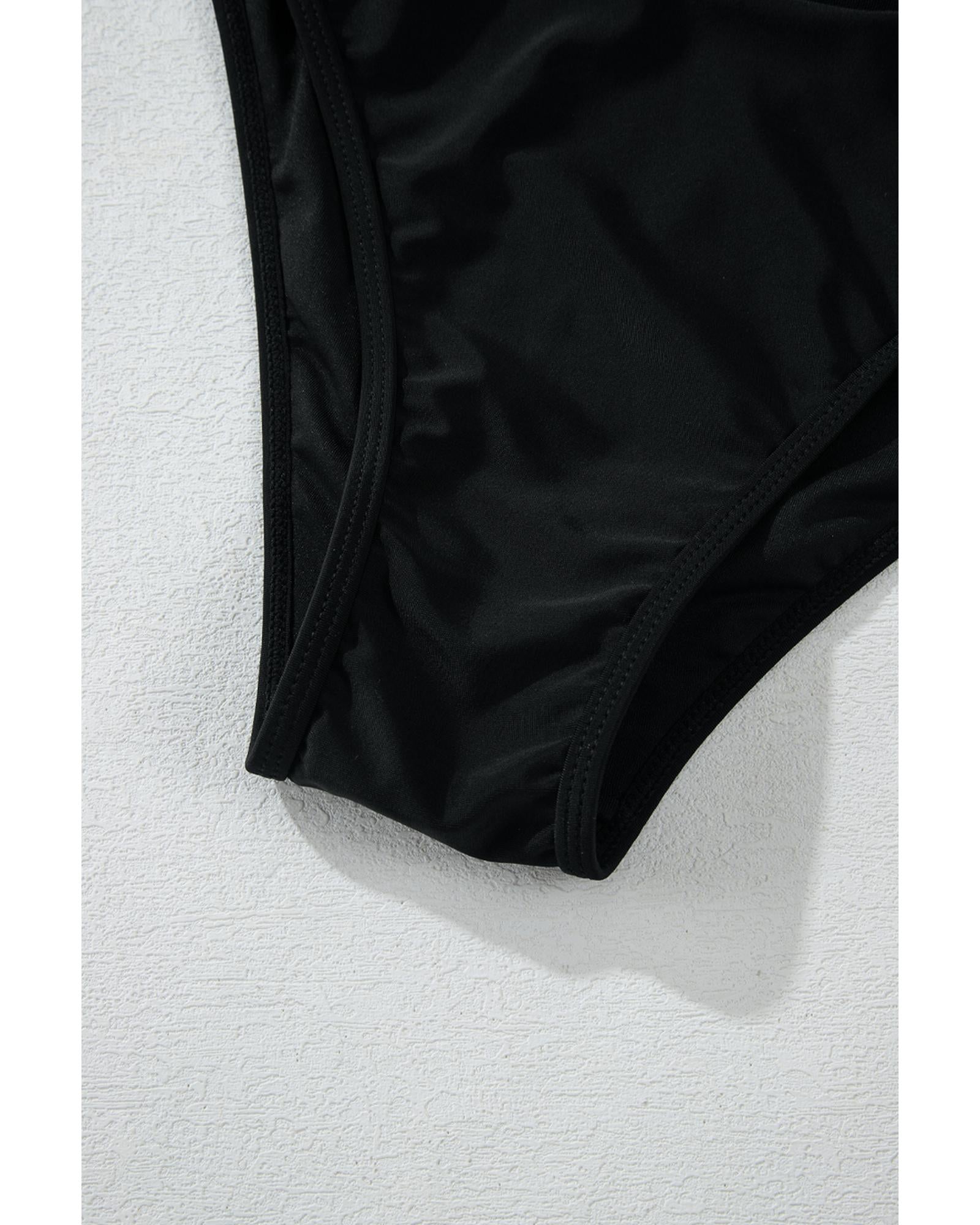 Black Sheer Mesh Edged Halter V Neck Push Up Bikini - L 7
