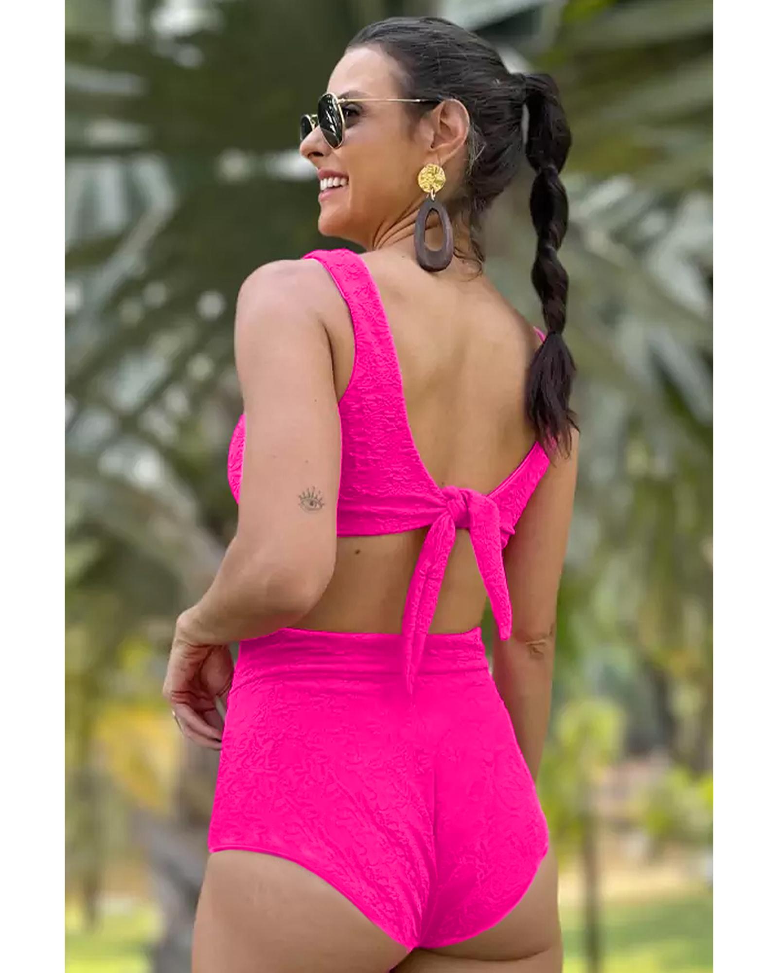Rose Red Gold Shell Decor Wire-free Knotted 2pcs Bikini Swimsuit - XL 8
