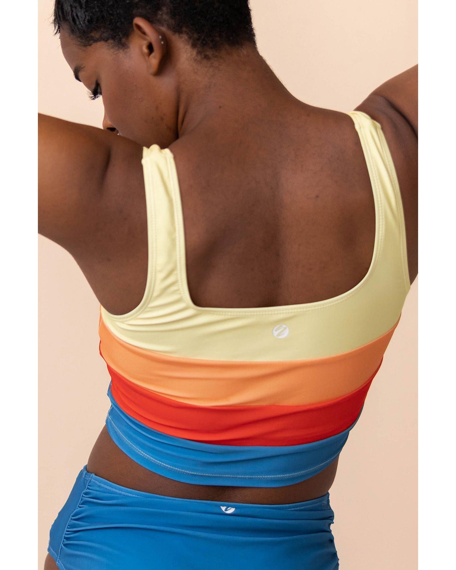 Blue Colorblock Square Neck Top Pleated High Waisted Bikini - M 8