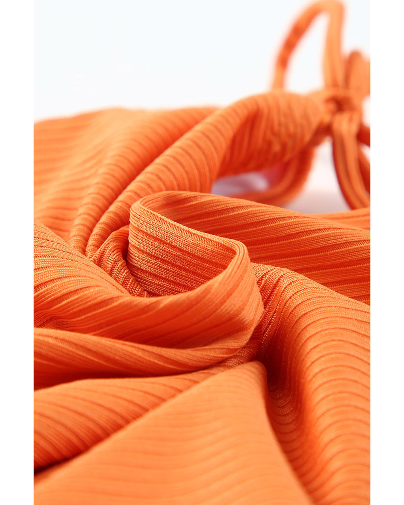 Orange Adjustable Straps Ribbed Knit One Piece Swimsuit - XL 8
