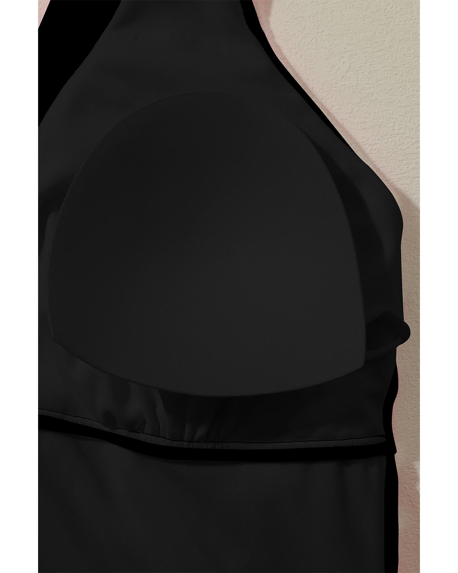 Black Deep V Neck Crossover Backless Ruched High Cut Monokini - M 4