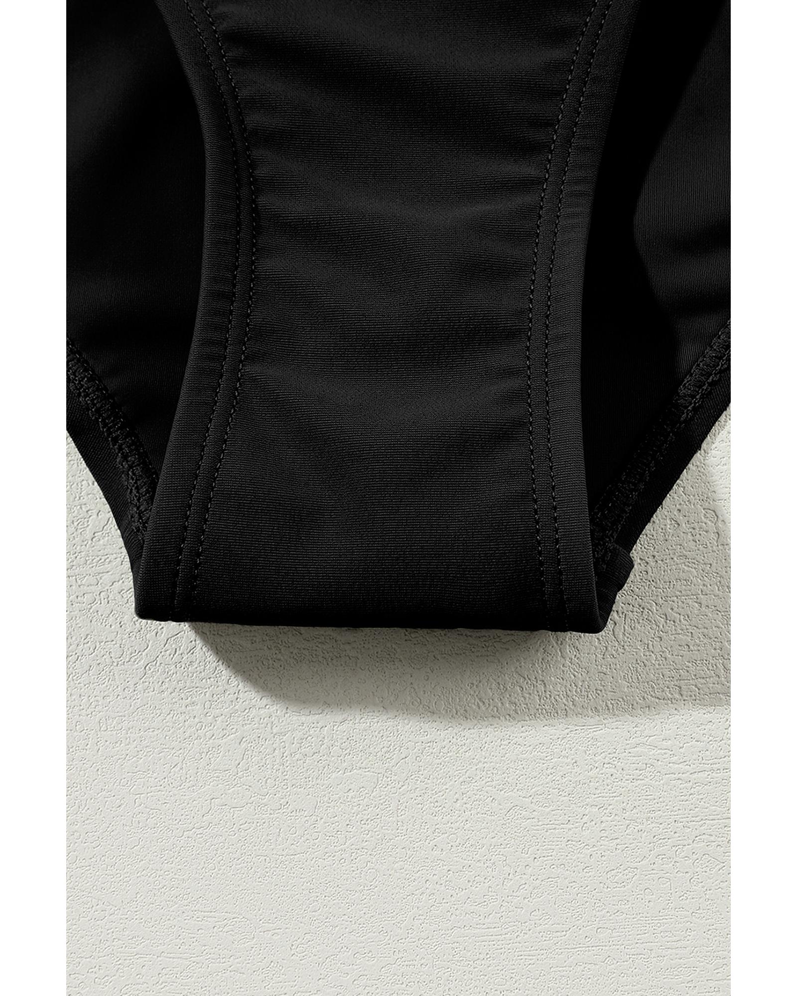 Black Contrast Trim Colorblock U Neck One Piece Swimwear - XL 3