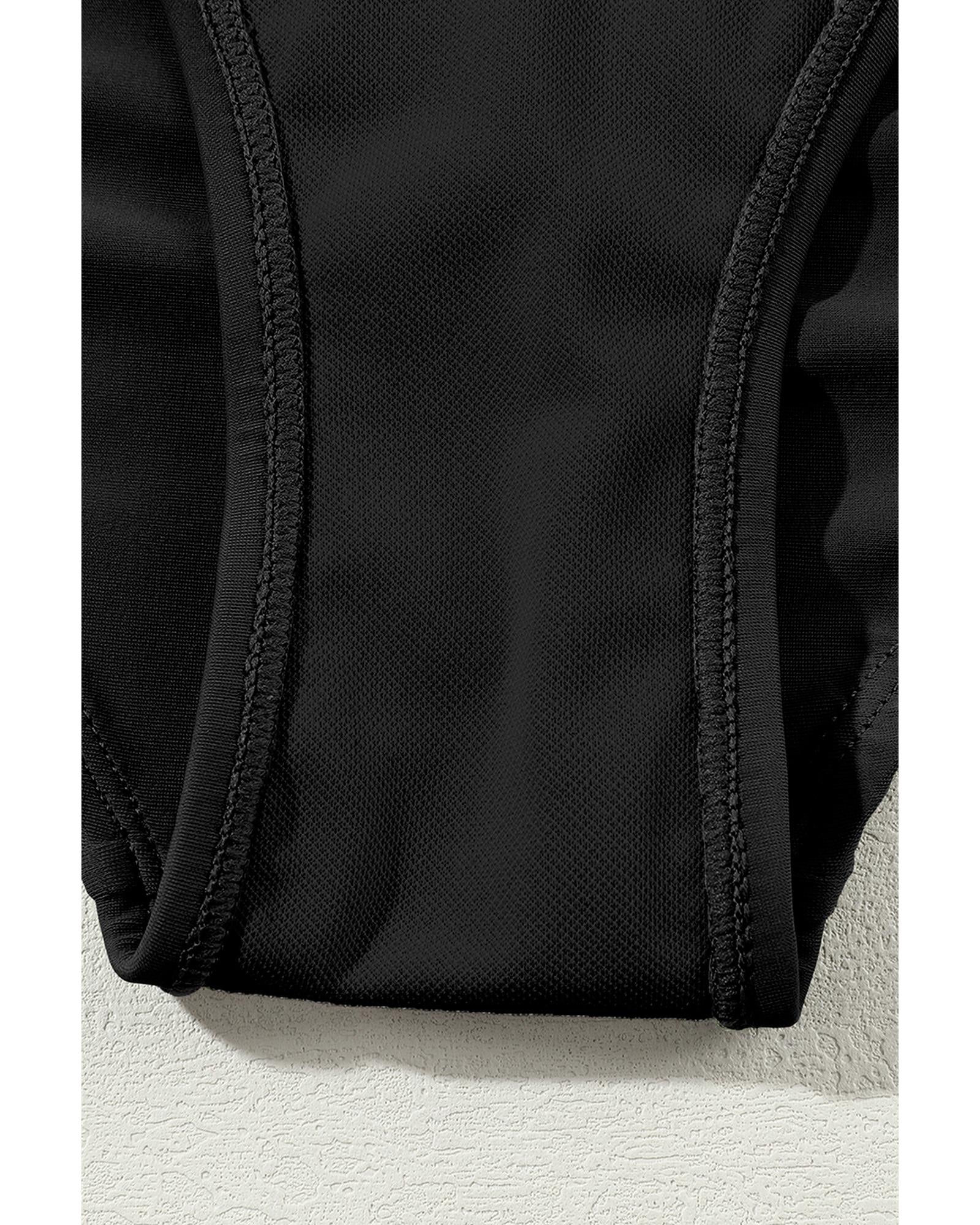 Black Contrast Trim Colorblock U Neck One Piece Swimwear - XL 8