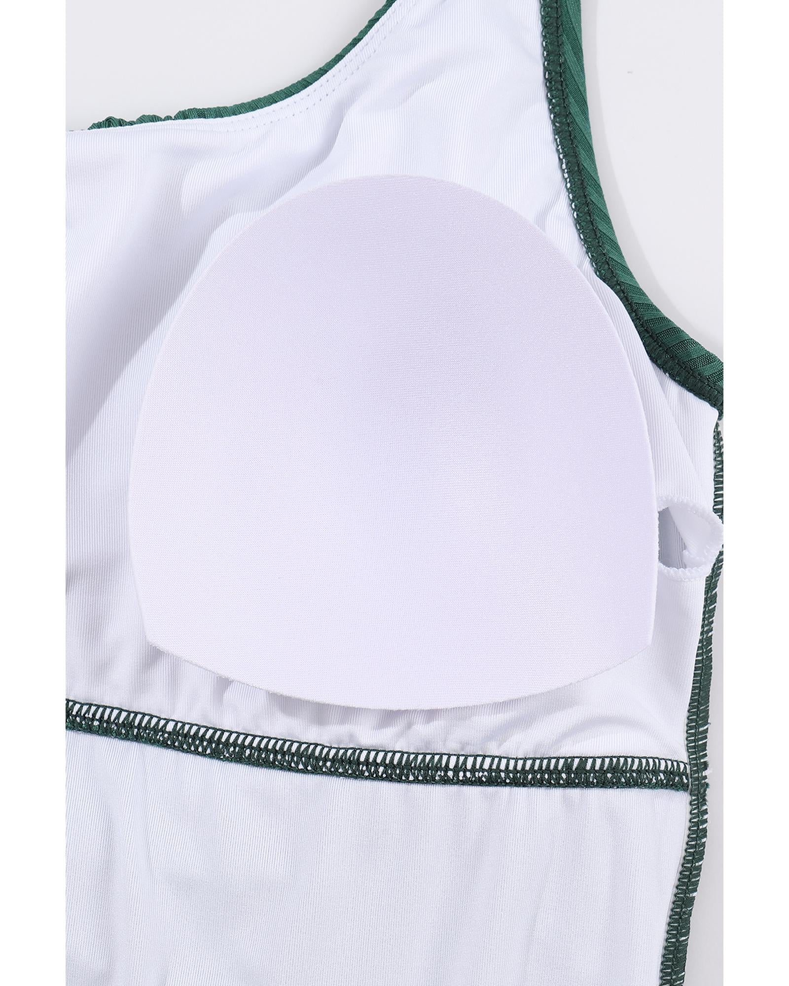 Blackish Green Ruched U Neck Ribbed Tankini - L 4