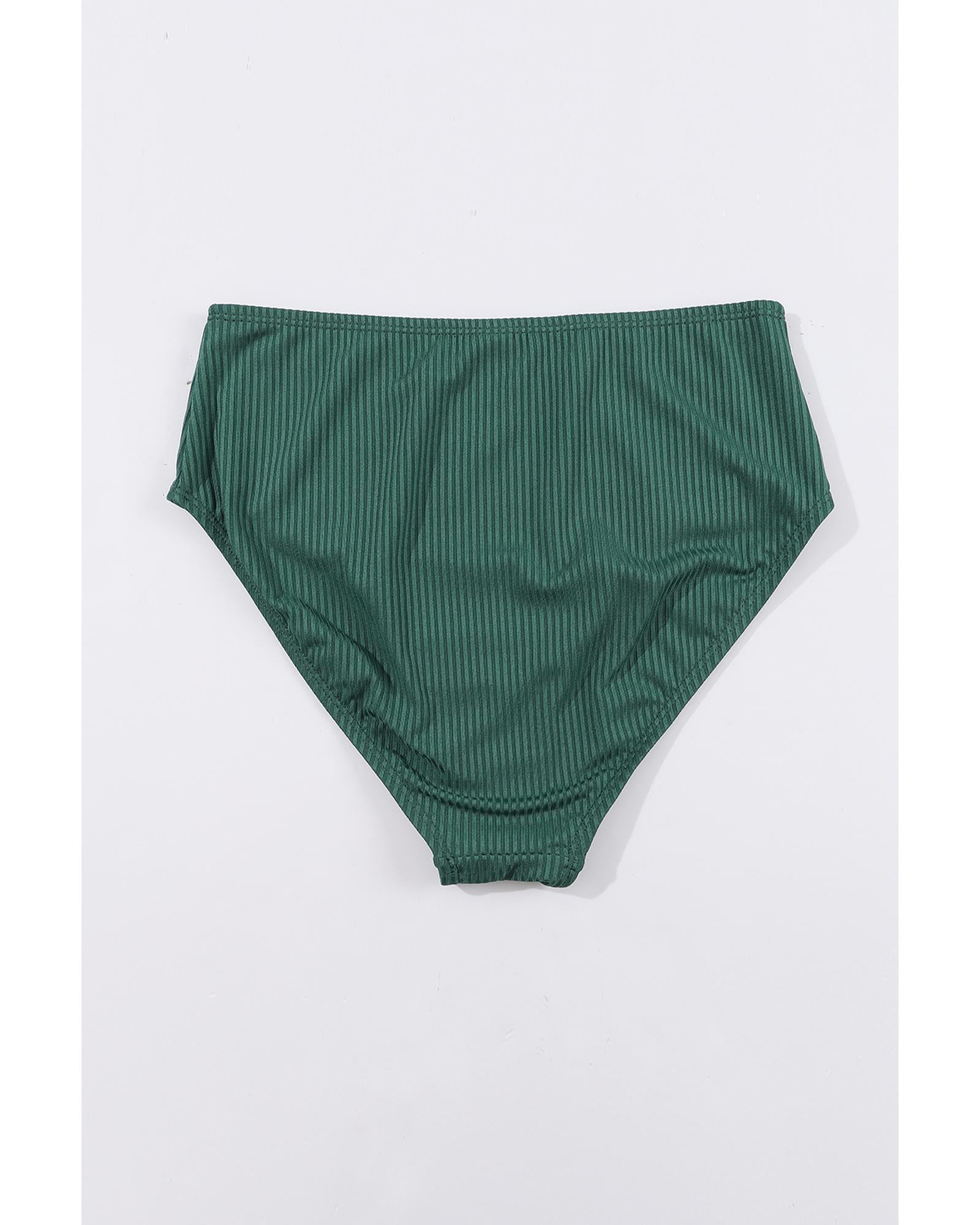 Blackish Green Ruched U Neck Ribbed Tankini - L 8