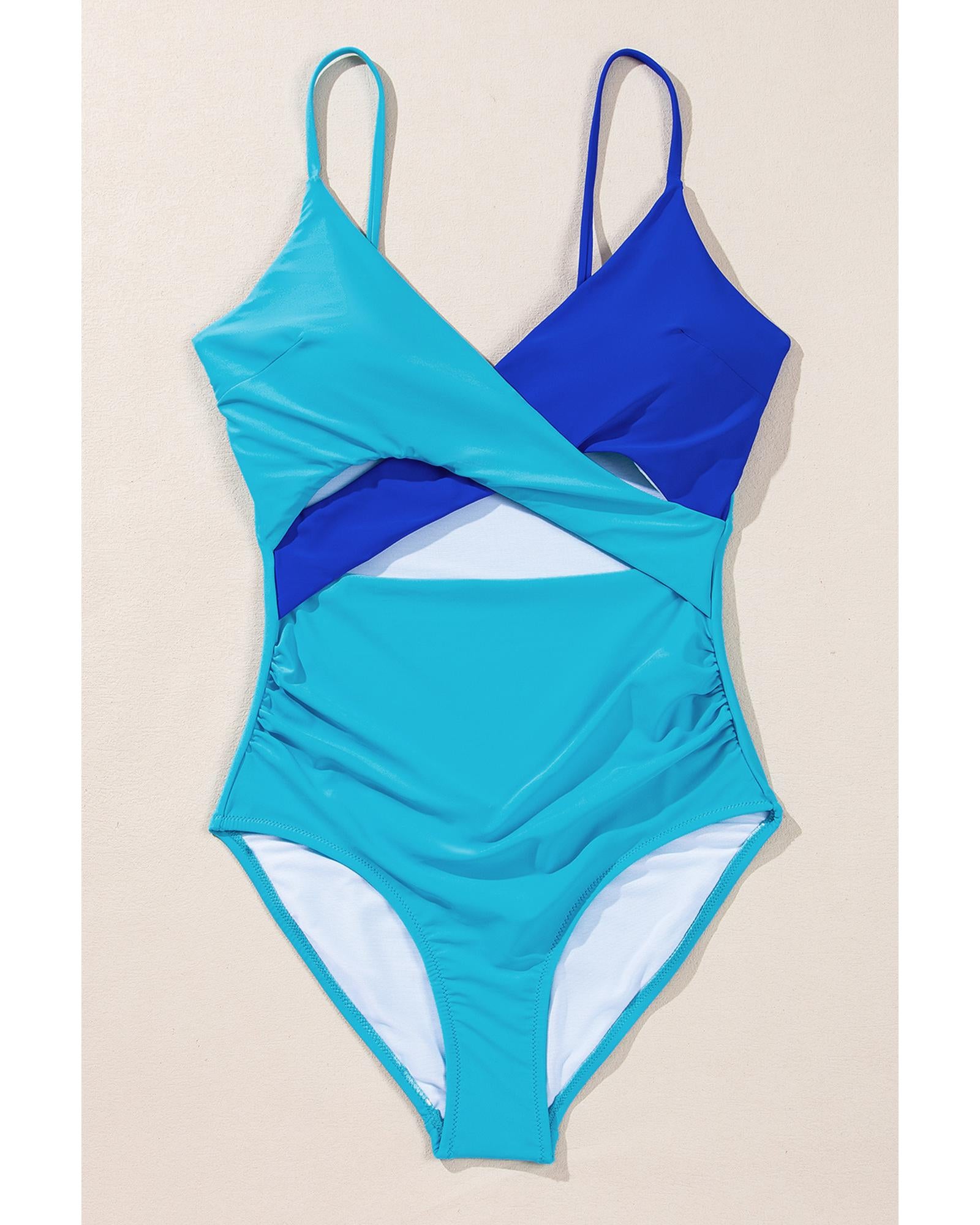 Light Blue Crossover Colorblock Cutout One Piece Swimsuit - M 7