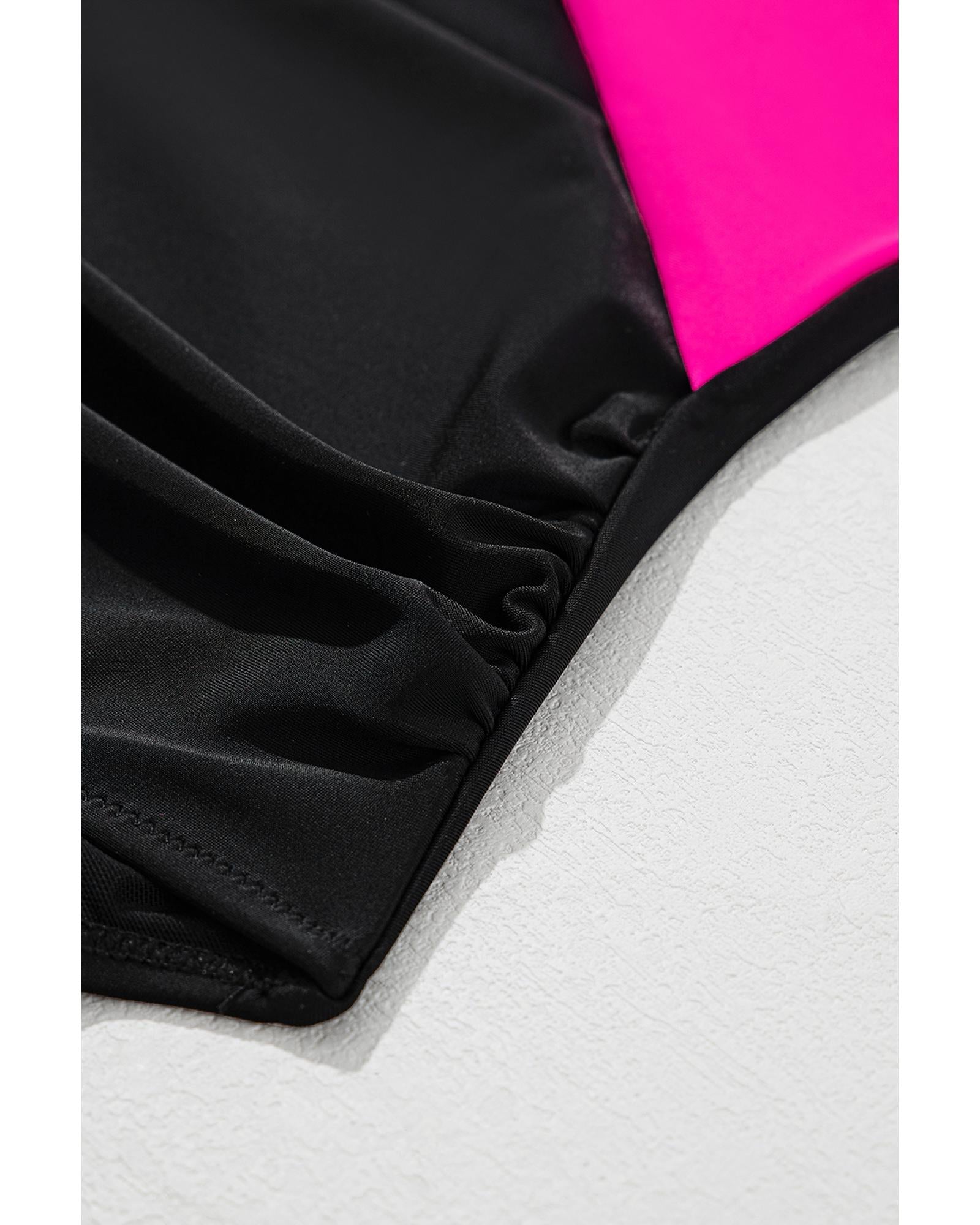 Rose Red Crossover Colorblock Cutout One Piece Swimsuit - L 7