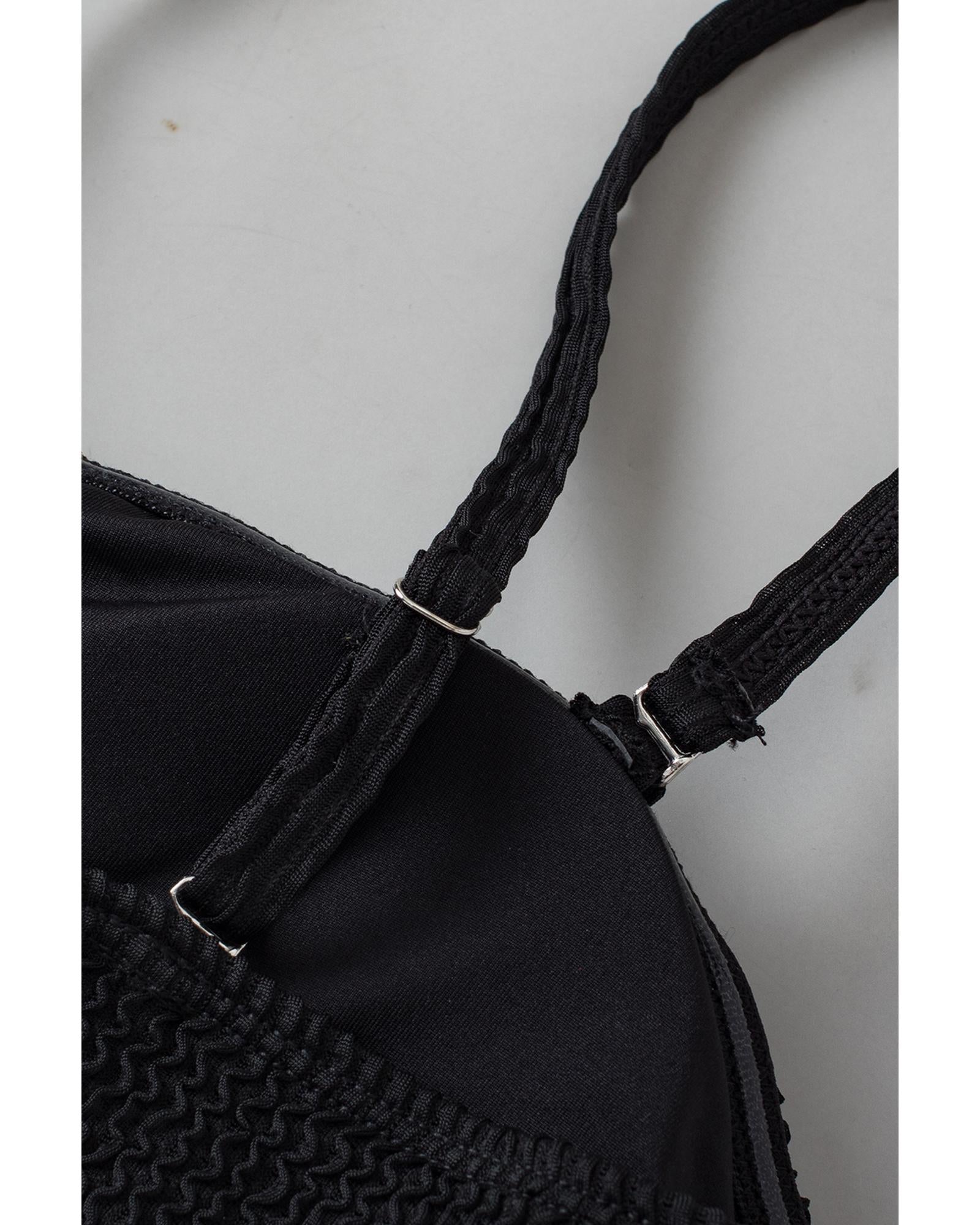 Black Geometric Trim High Waist Strapless One Piece Swimsuit - S 4