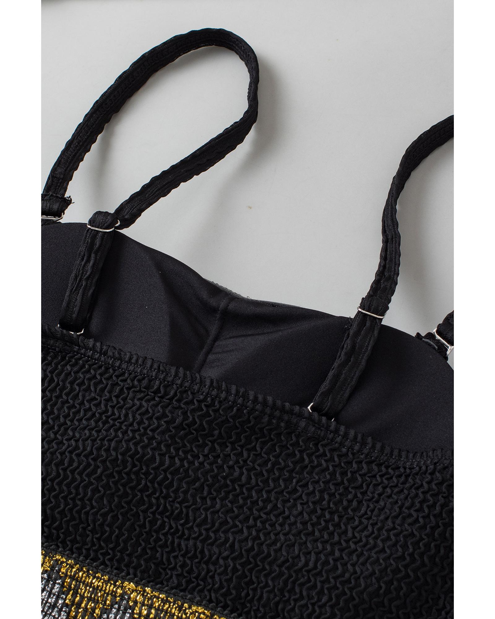 Black Geometric Trim High Waist Strapless One Piece Swimsuit - S 6