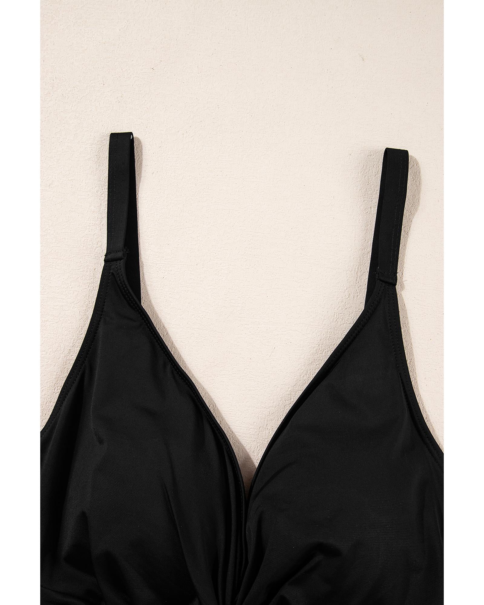 Black V Neck Twist Ruched Crisscross Backless One-Piece Swimsuit - S 5