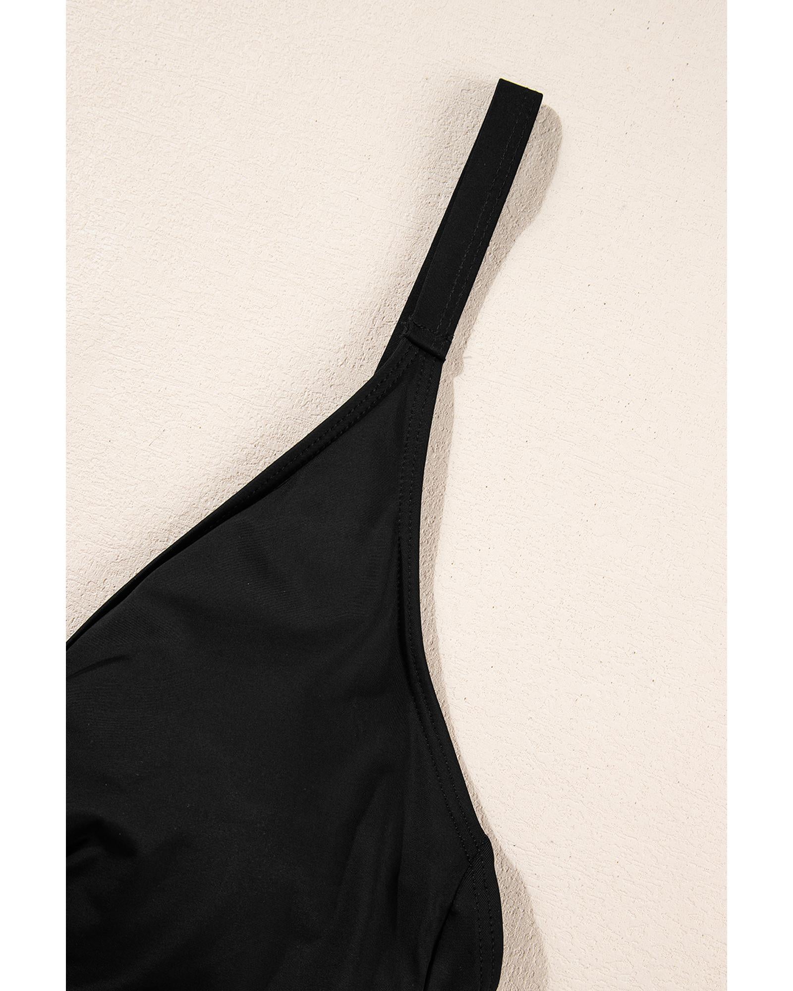 Black V Neck Twist Ruched Crisscross Backless One-Piece Swimsuit - S 7