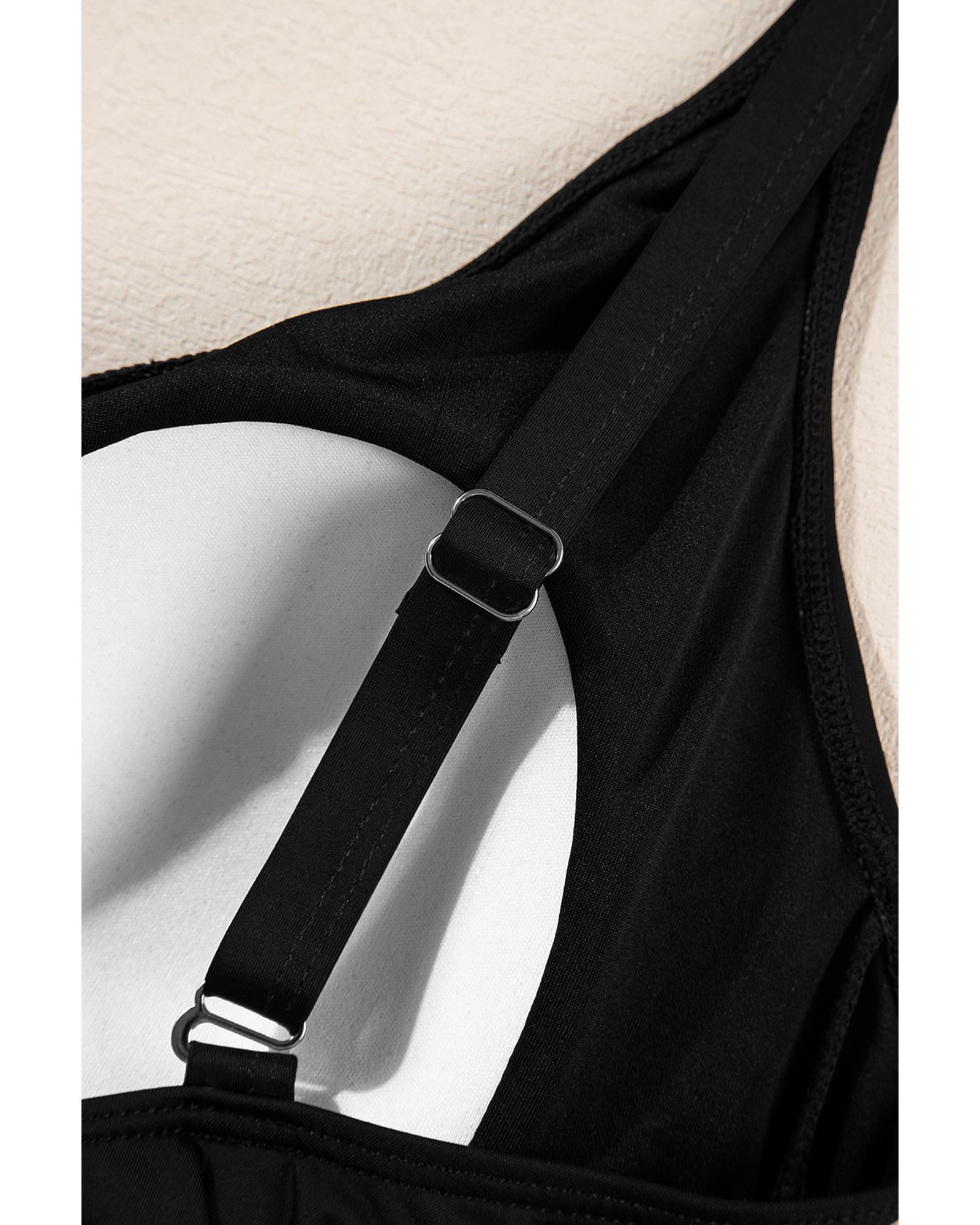 Black V Neck Twist Ruched Crisscross Backless One-Piece Swimsuit - S 8