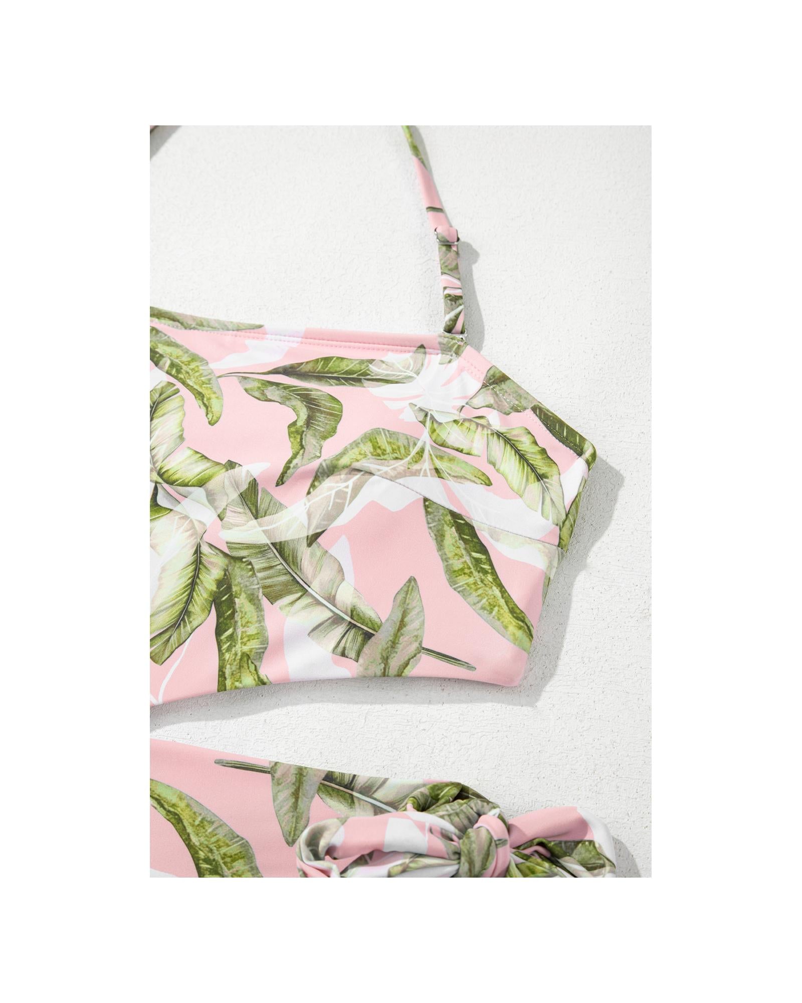 Pink Tropical Asymmetric Cut out Halter Backless One Piece Swimwear - 2XL 5