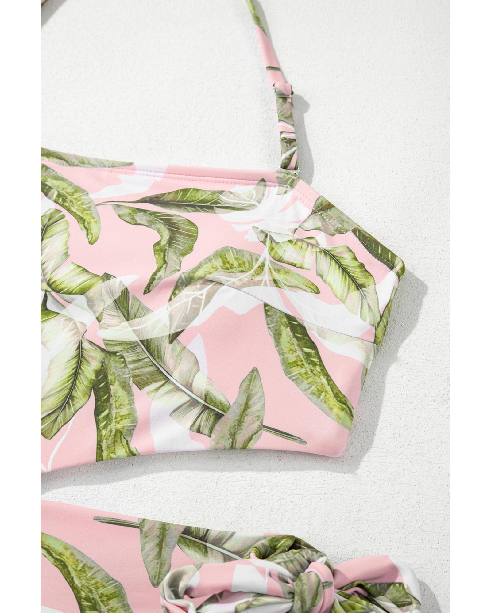 Pink Tropical Asymmetric Cut out Halter Backless One Piece Swimwear - XL 5