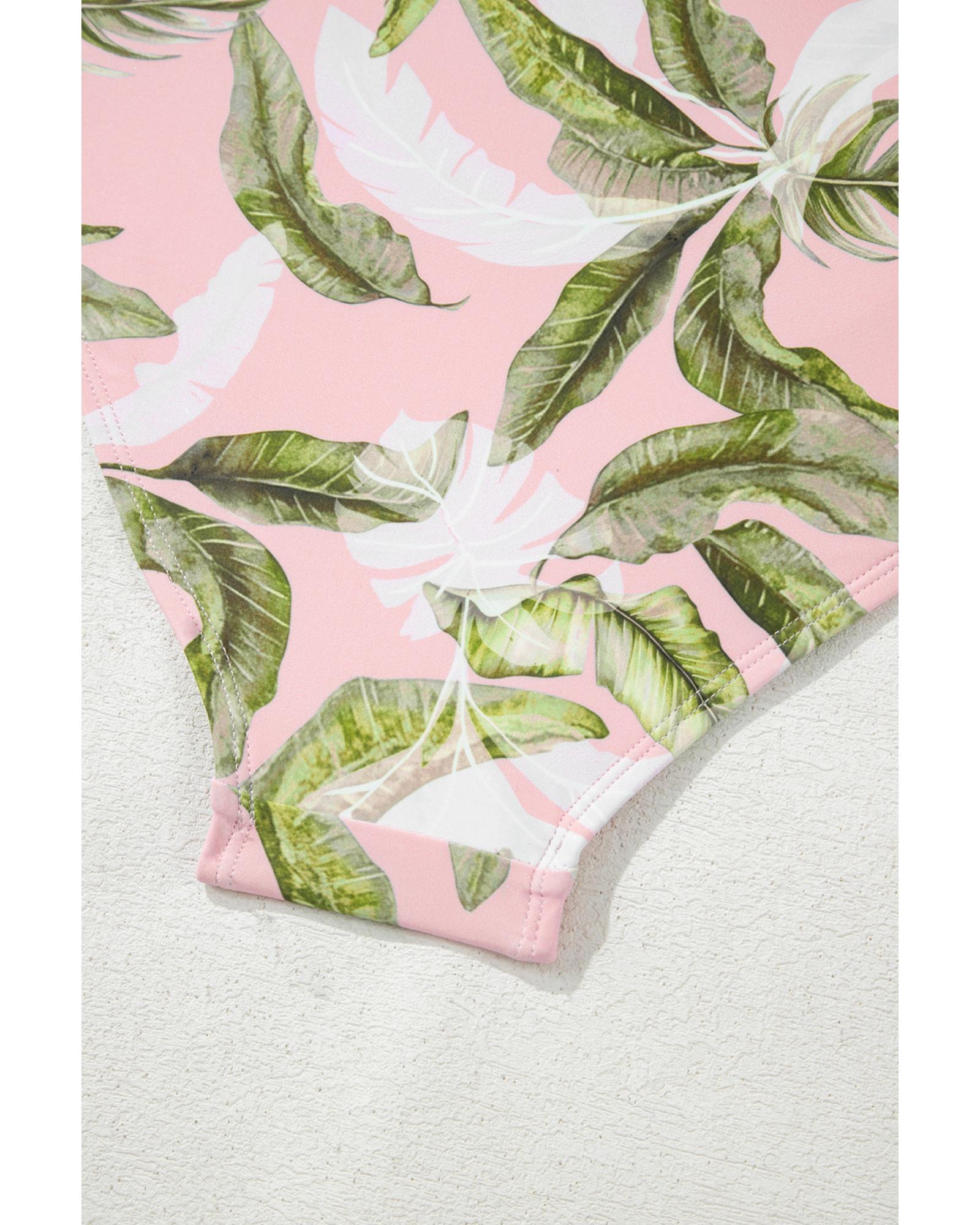 Pink Tropical Asymmetric Cut out Halter Backless One Piece Swimwear - XL 7
