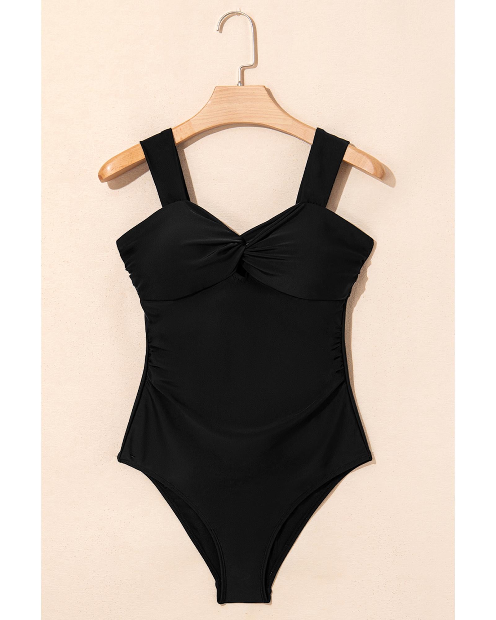 Black Cut out Twist Bowknot Backless One Piece Swimsuit - L 5