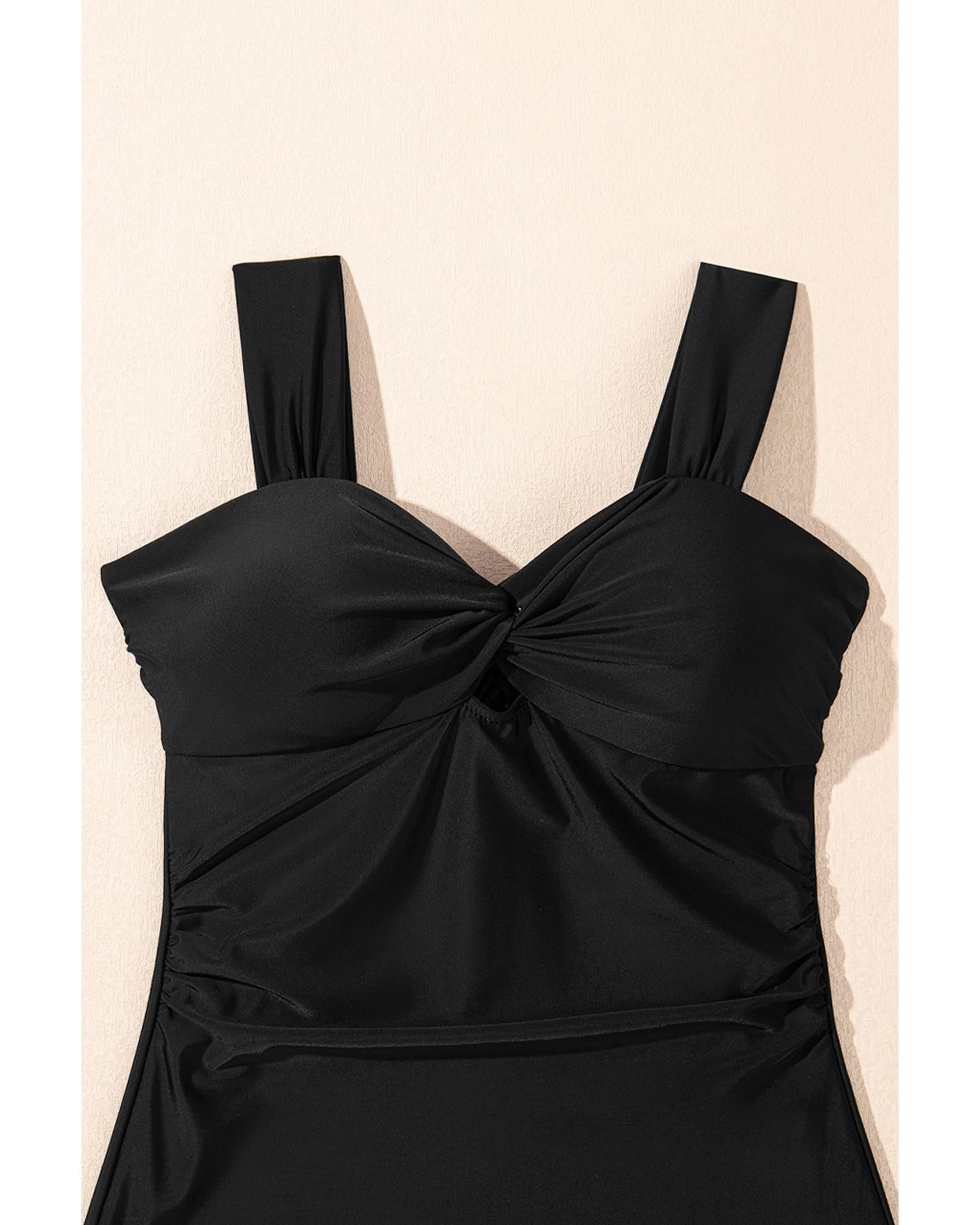 Black Cut out Twist Bowknot Backless One Piece Swimsuit - L 7