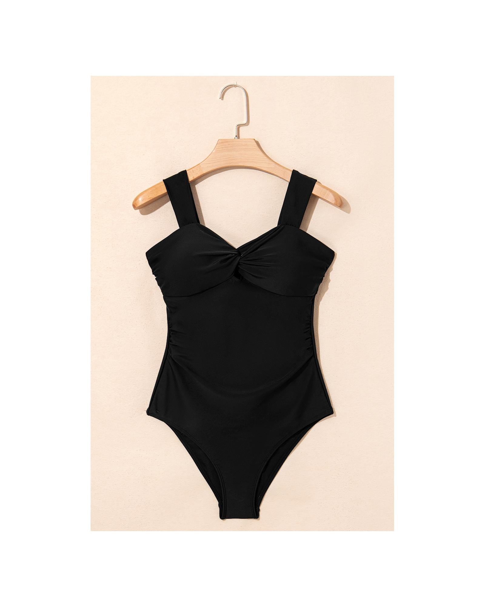Black Cut out Twist Bowknot Backless One Piece Swimsuit - M 5