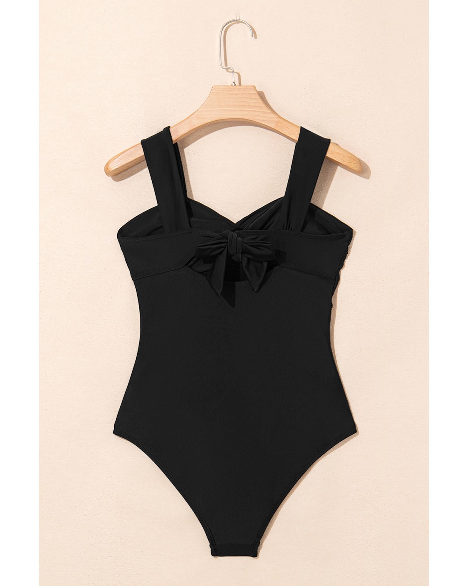 Black Cut out Twist Bowknot Backless One Piece Swimsuit - XL 6