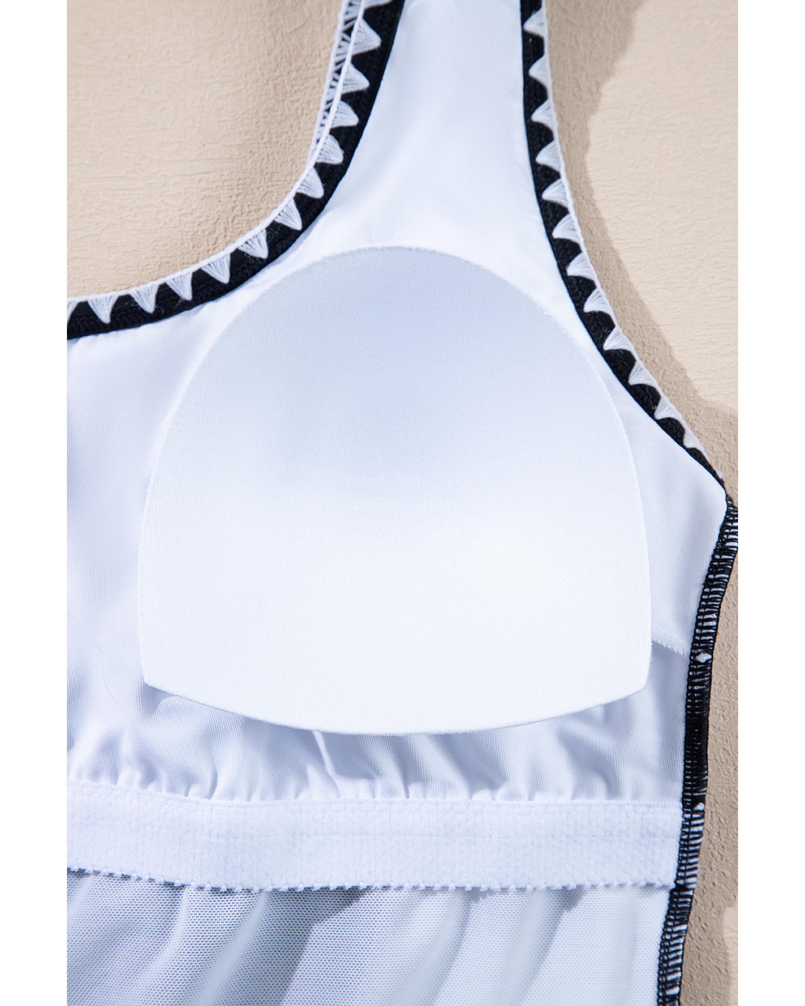 Black Color Block Ric Rac Trim U Neck One Piece Swimsuit - XL 5