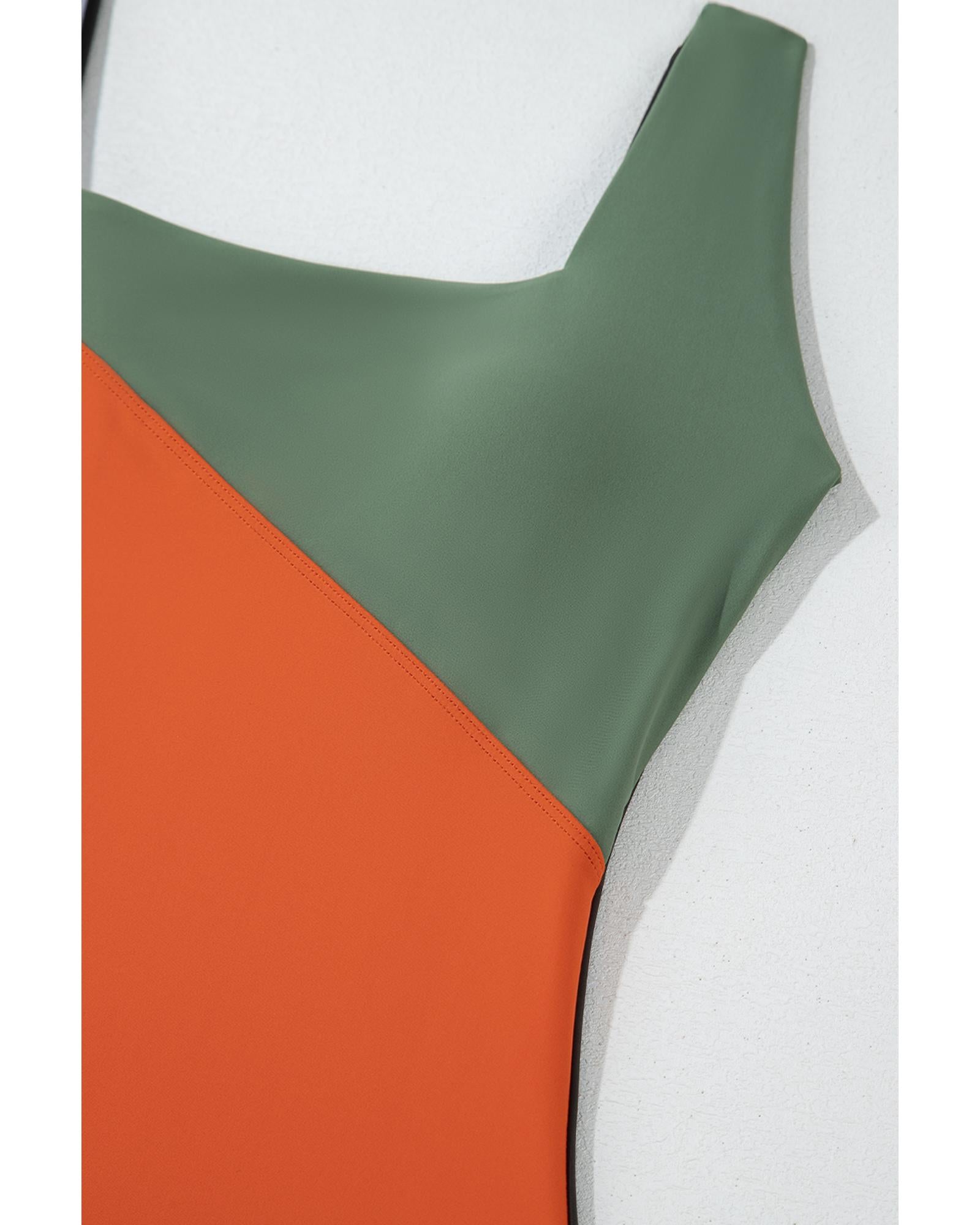 Duffel Green Color Block Padded Square Neck One Piece Swimsuit - L 8