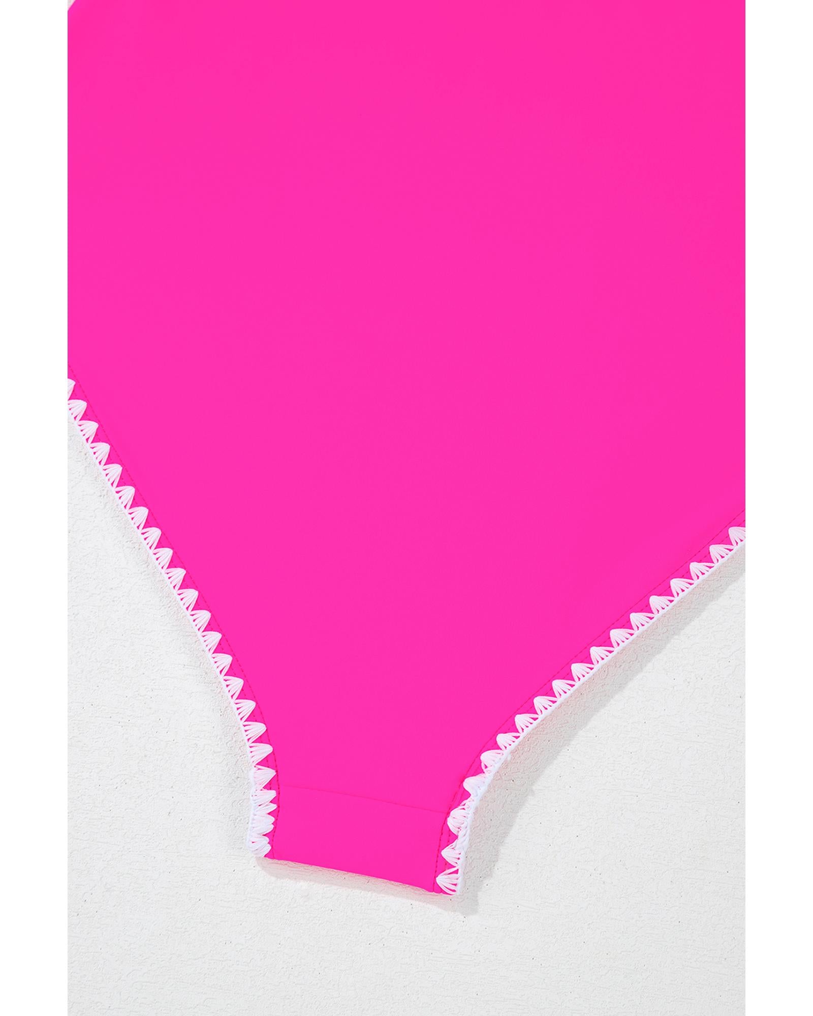 Rose Red Ric Rac Trim Contrasted Patchwork Cutout One Piece Swimsuit - XL