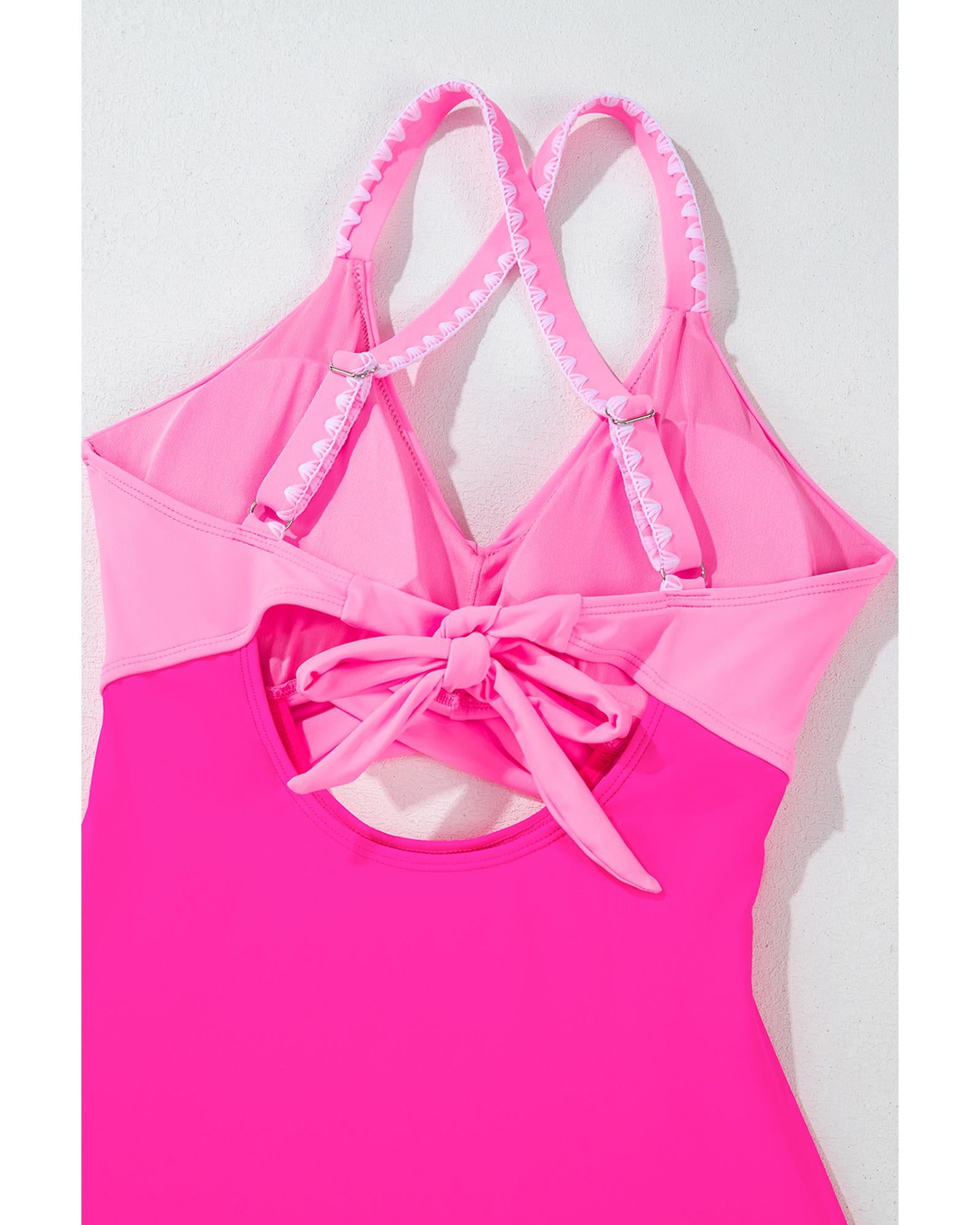 Rose Red Ric Rac Trim Contrasted Patchwork Cutout One Piece Swimsuit - XL 6