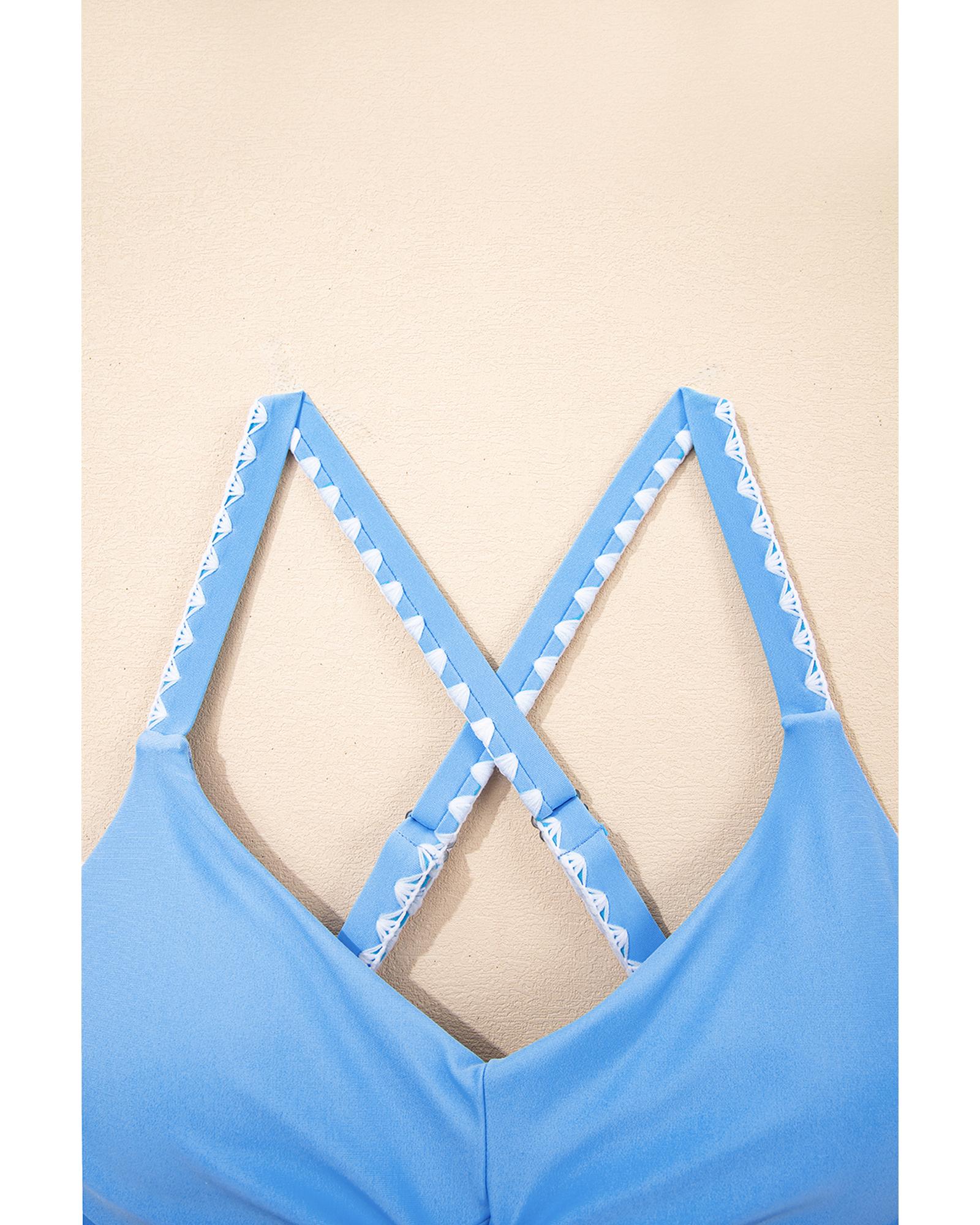 Beau Blue Ric Rac Trim Contrasted Patchwork Cutout One Piece Swimsuit - L 8