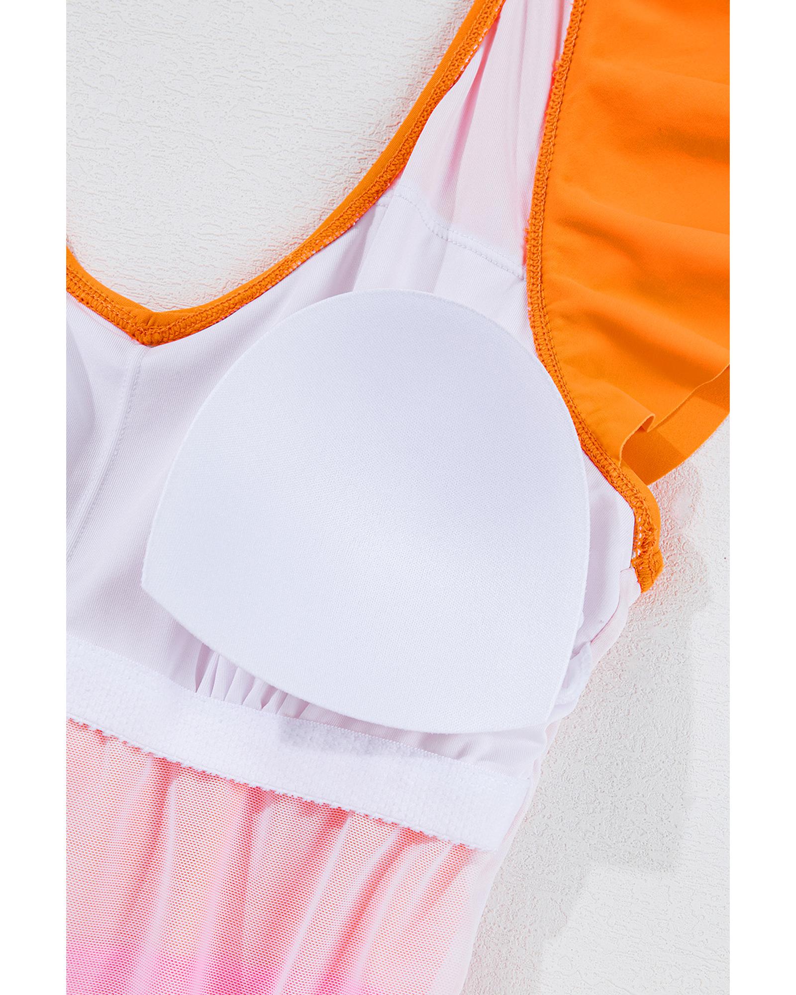 Vitality Orange Color Block Ruffled Knotted Backless One Piece Swimsuit - XL 6