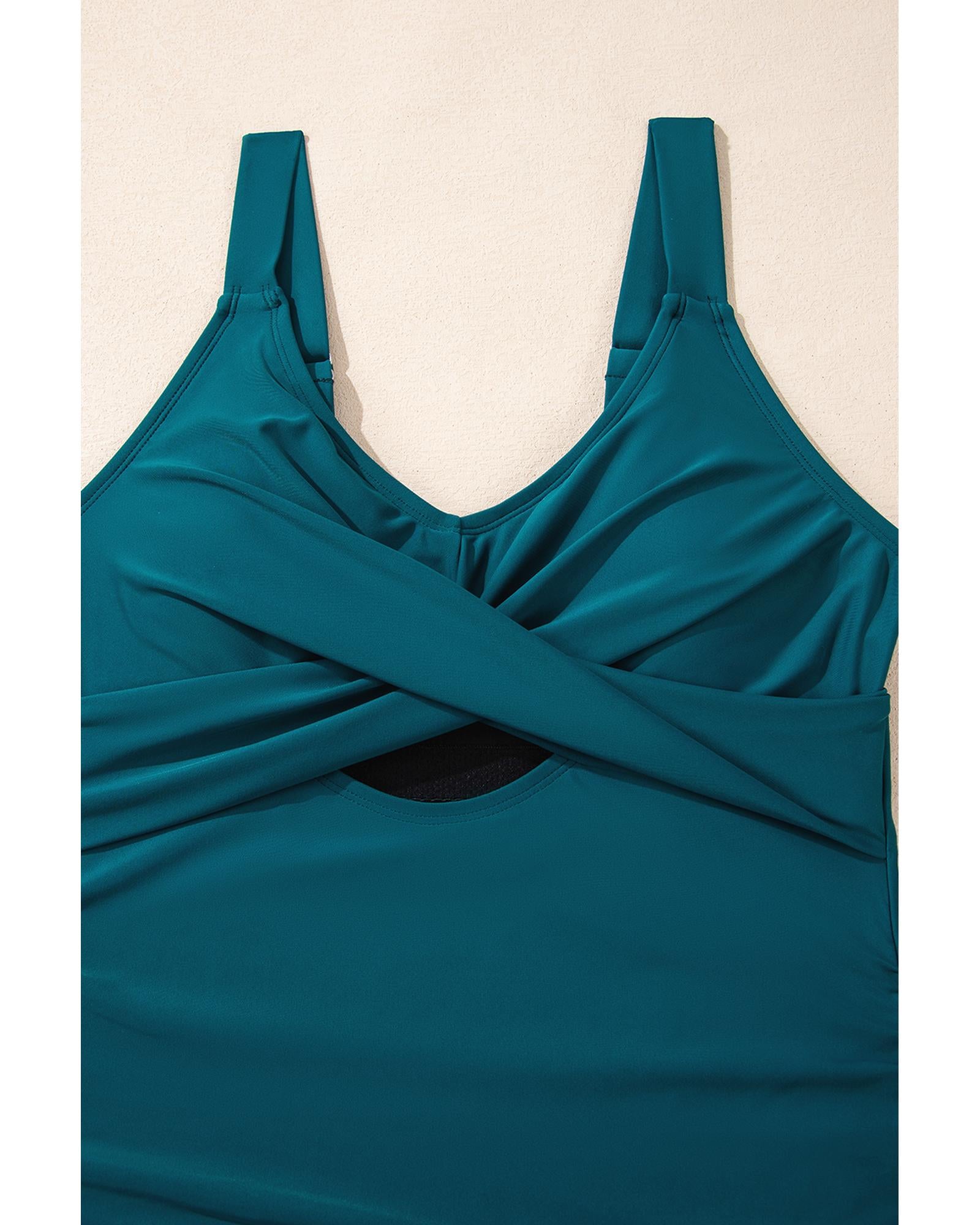 Sea Green Adjustable Straps Cutout Ruched Knot Slit One Piece Swim Dress - S